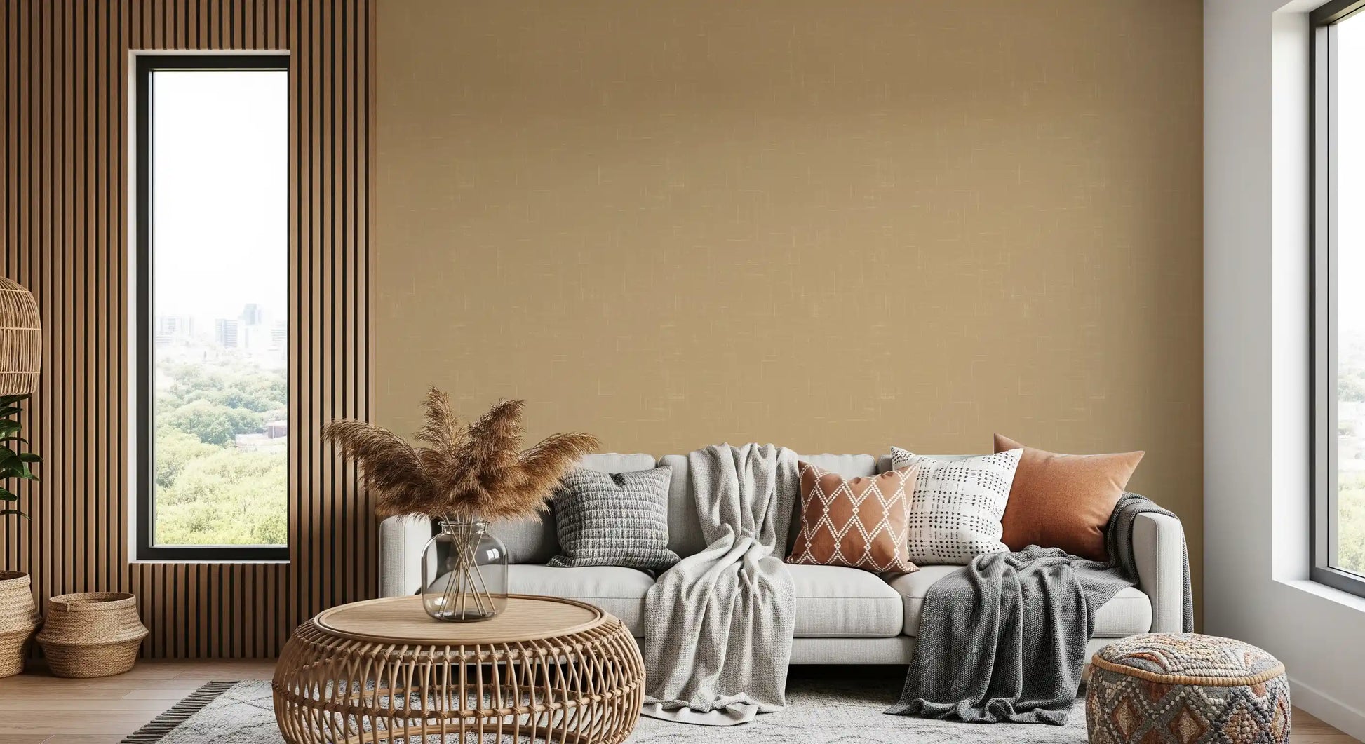 Mid century texture wallpaper in taupe with subtle linen-style depth