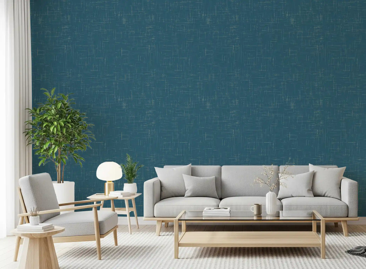 Mid Century Modern Wallpaper in teal with a calm textured repeat