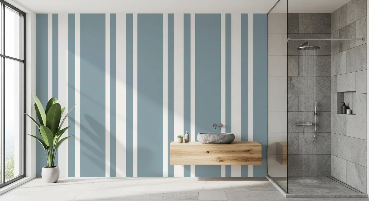 Blue Grey Ticking Stripe Wallpaper Farmhouse Wallpaper⁠