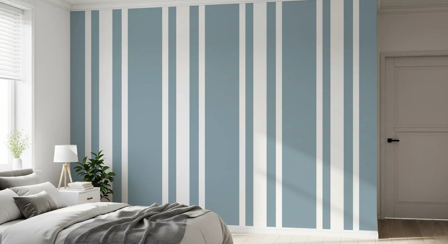 Blue Grey Ticking Stripe Wallpaper Farmhouse Wallpaper⁠