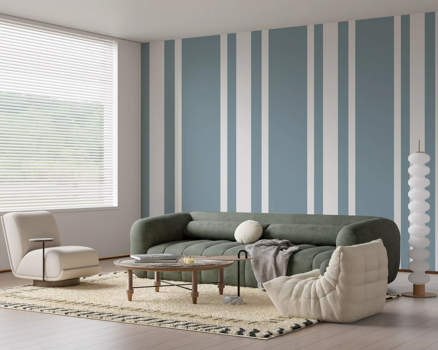 Blue Grey Ticking Stripe Wallpaper Farmhouse Wallpaper⁠