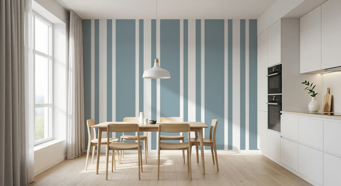 Blue Grey Ticking Stripe Wallpaper Farmhouse Wallpaper⁠
