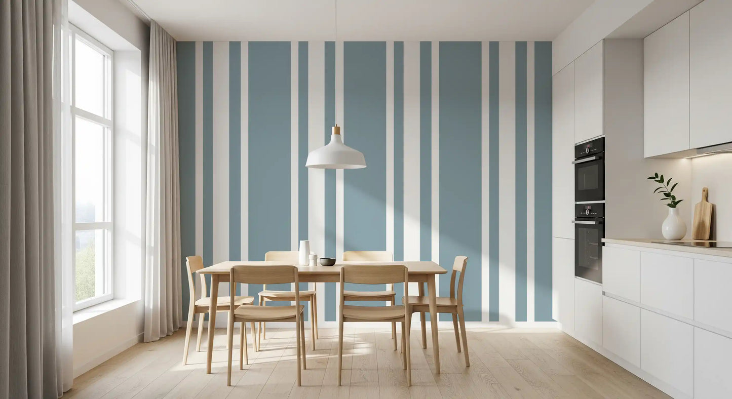 Blue Grey Ticking Stripe Wallpaper Farmhouse Wallpaper⁠