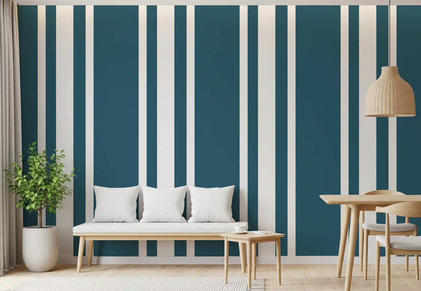 Blue Ticking Stripe Wallpaper Coastal Wallpaper⁠
