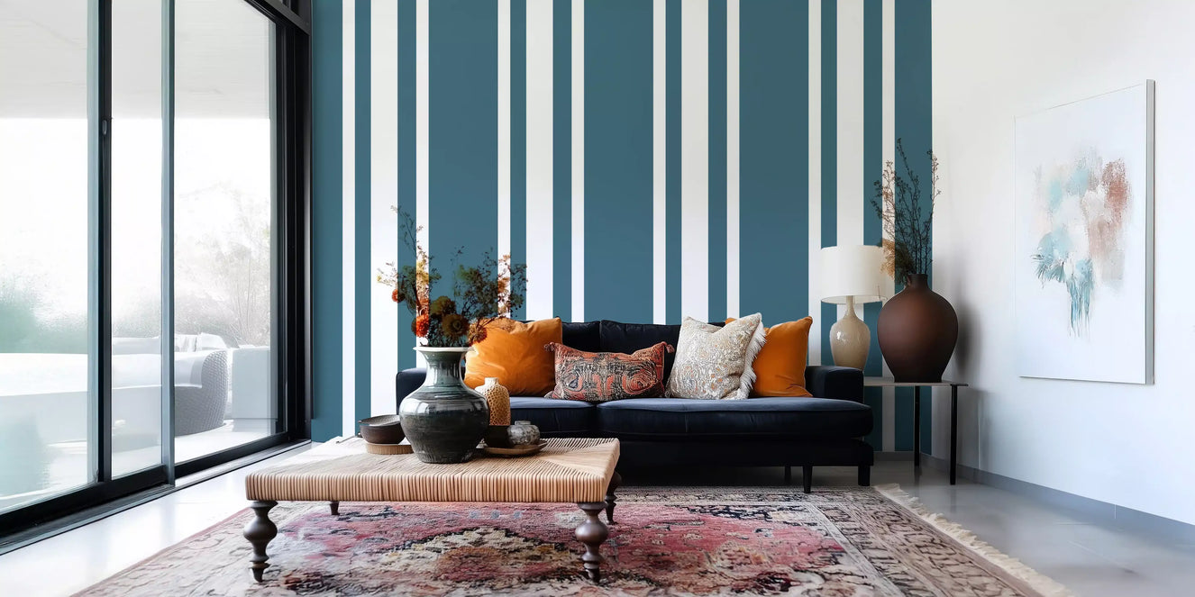 Blue Ticking Stripe Wallpaper Coastal Wallpaper⁠