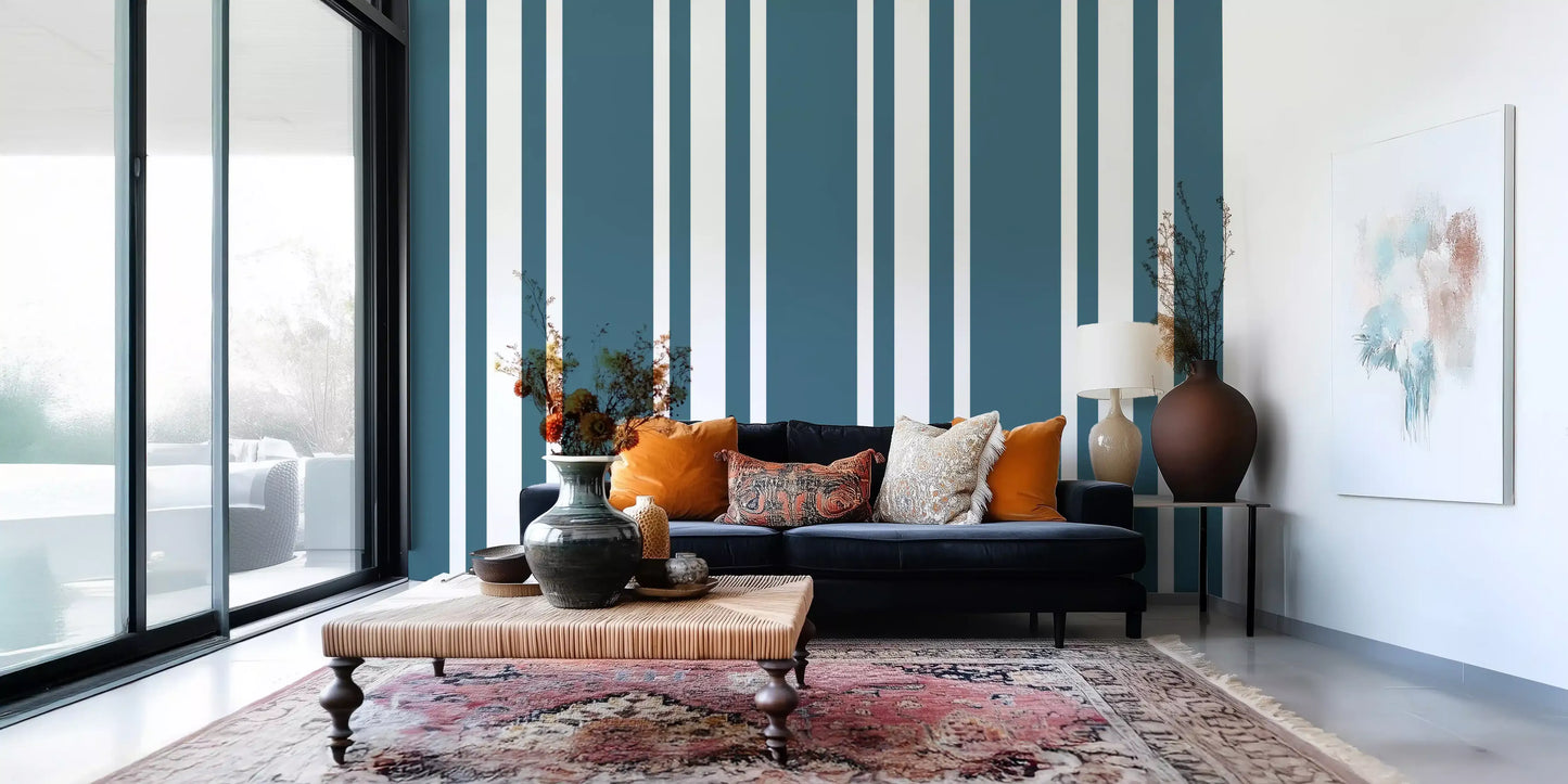 Blue Ticking Stripe Wallpaper Coastal Wallpaper⁠