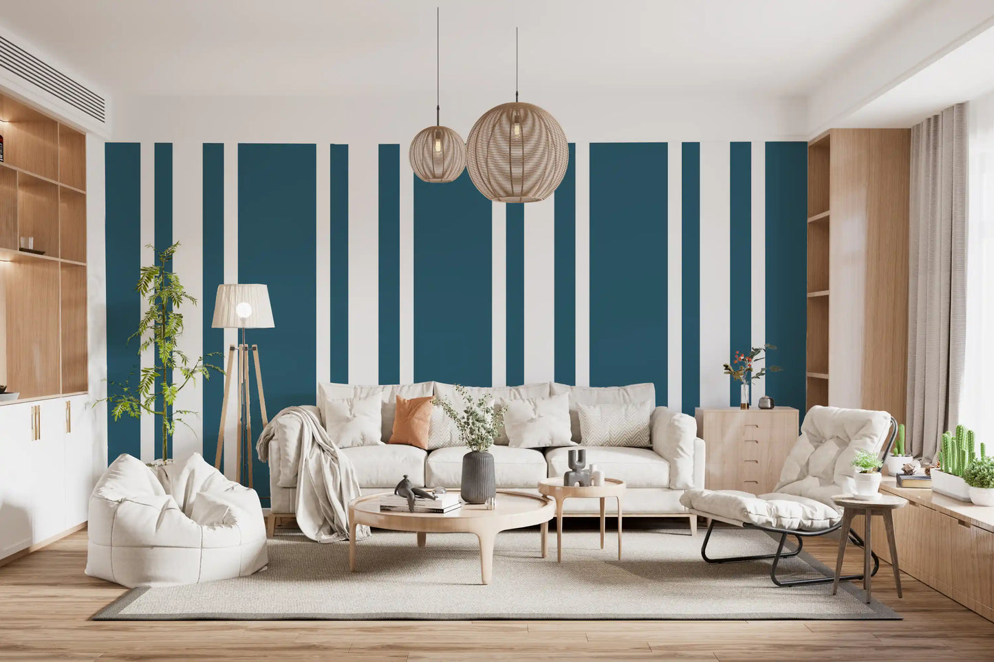 Blue Ticking Stripe Wallpaper Coastal Wallpaper⁠