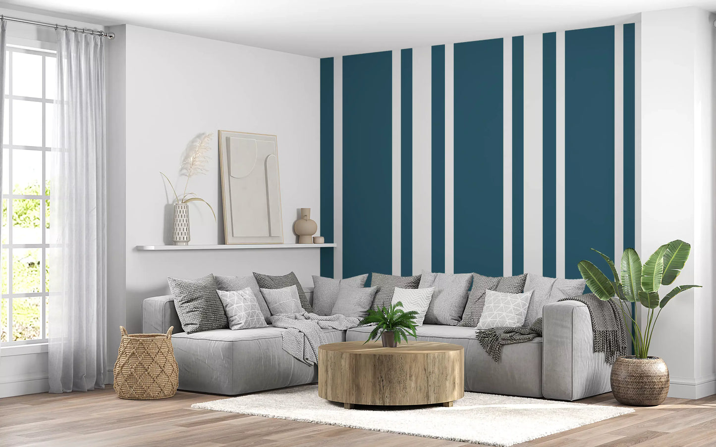 Blue Ticking Stripe Wallpaper Coastal Wallpaper⁠