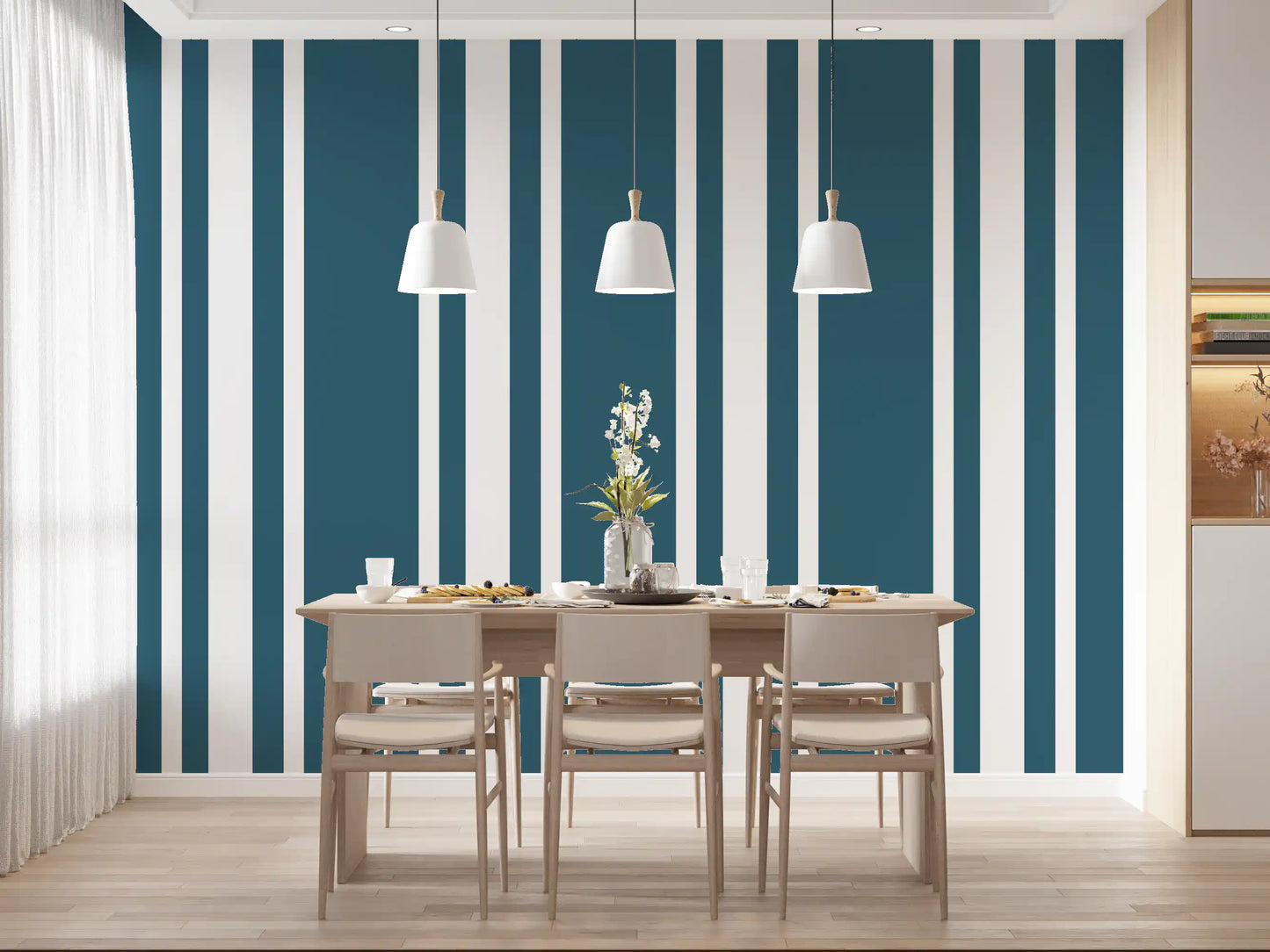 Blue Ticking Stripe Wallpaper Coastal Wallpaper⁠