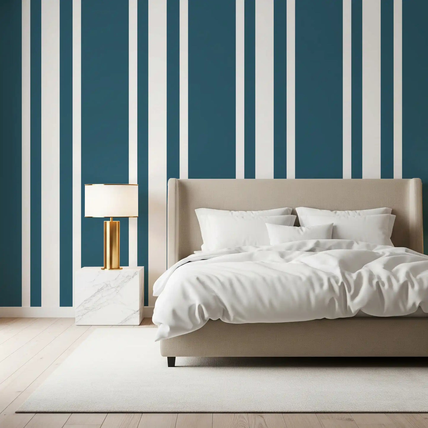 Blue Ticking Stripe Wallpaper Coastal Wallpaper⁠