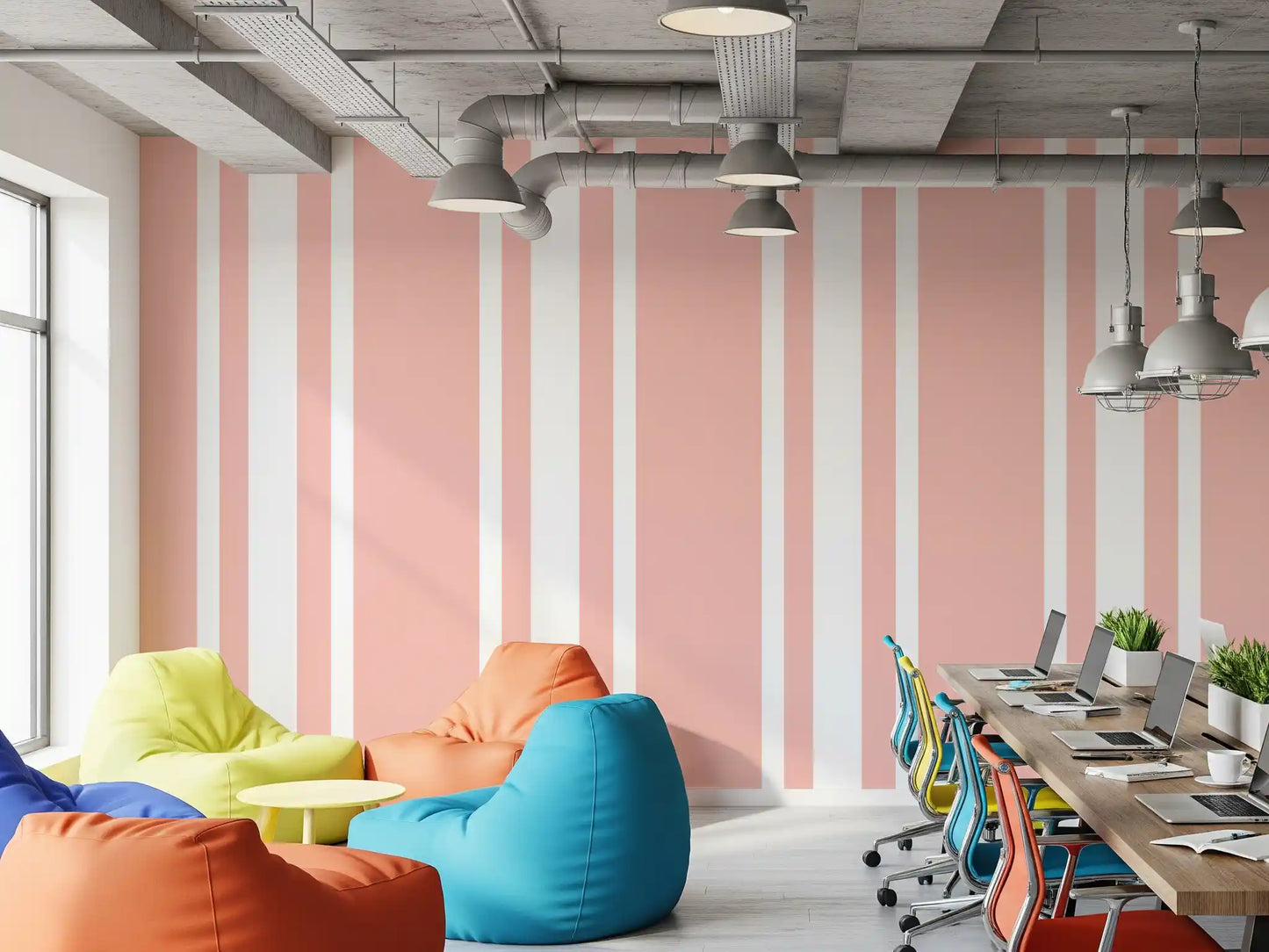 Blush Pink Ticking Stripe Wallpaper Farmhouse Wallpaper⁠