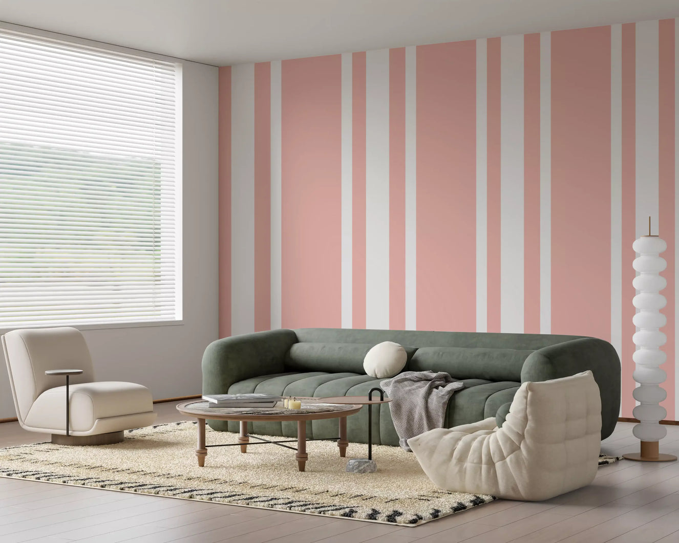 Blush Pink Ticking Stripe Wallpaper Farmhouse Wallpaper⁠