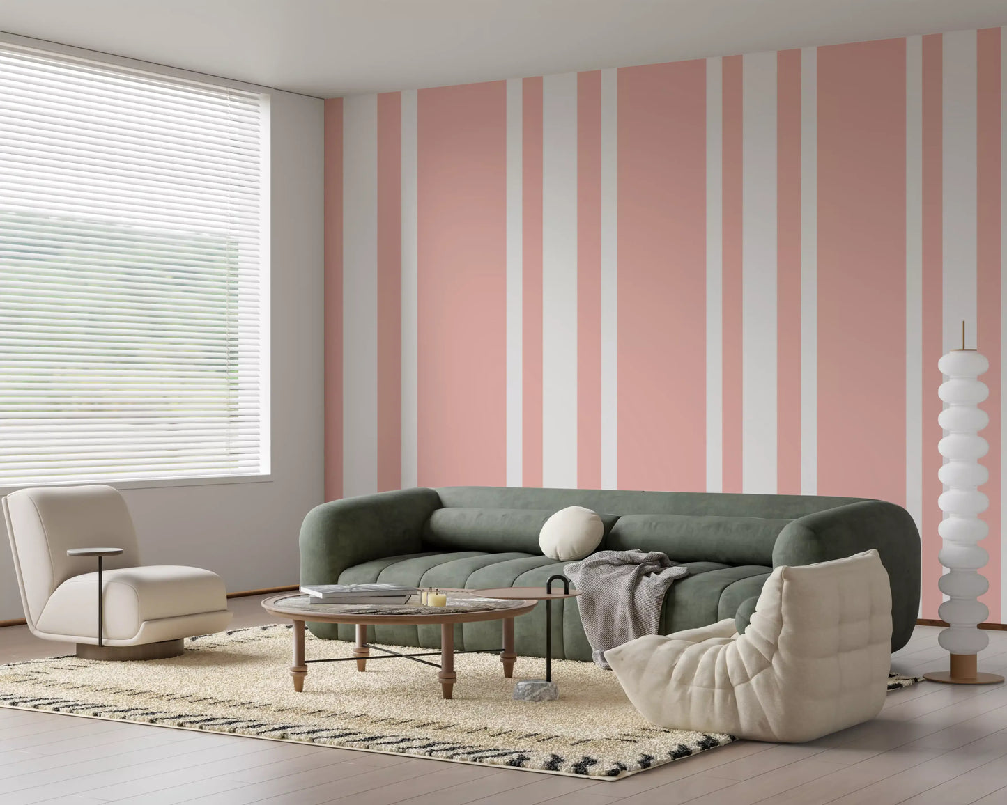 Blush Pink Ticking Stripe Wallpaper Farmhouse Wallpaper⁠