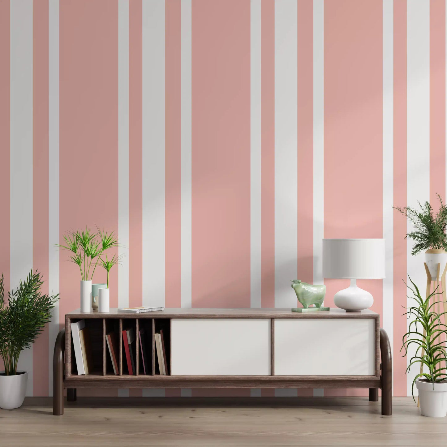 Blush Pink Ticking Stripe Wallpaper Farmhouse Wallpaper⁠