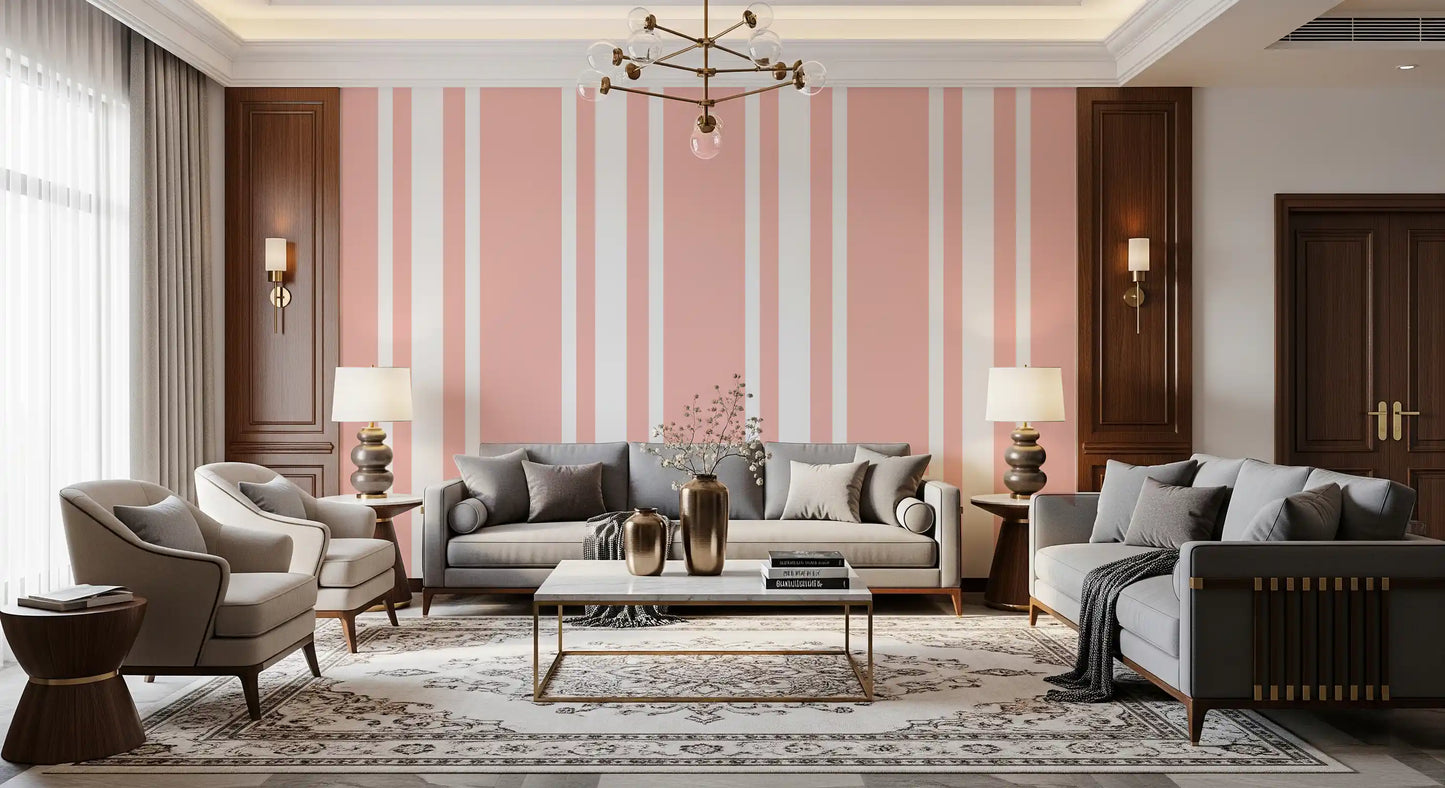 Blush Pink Ticking Stripe Wallpaper Farmhouse Wallpaper⁠