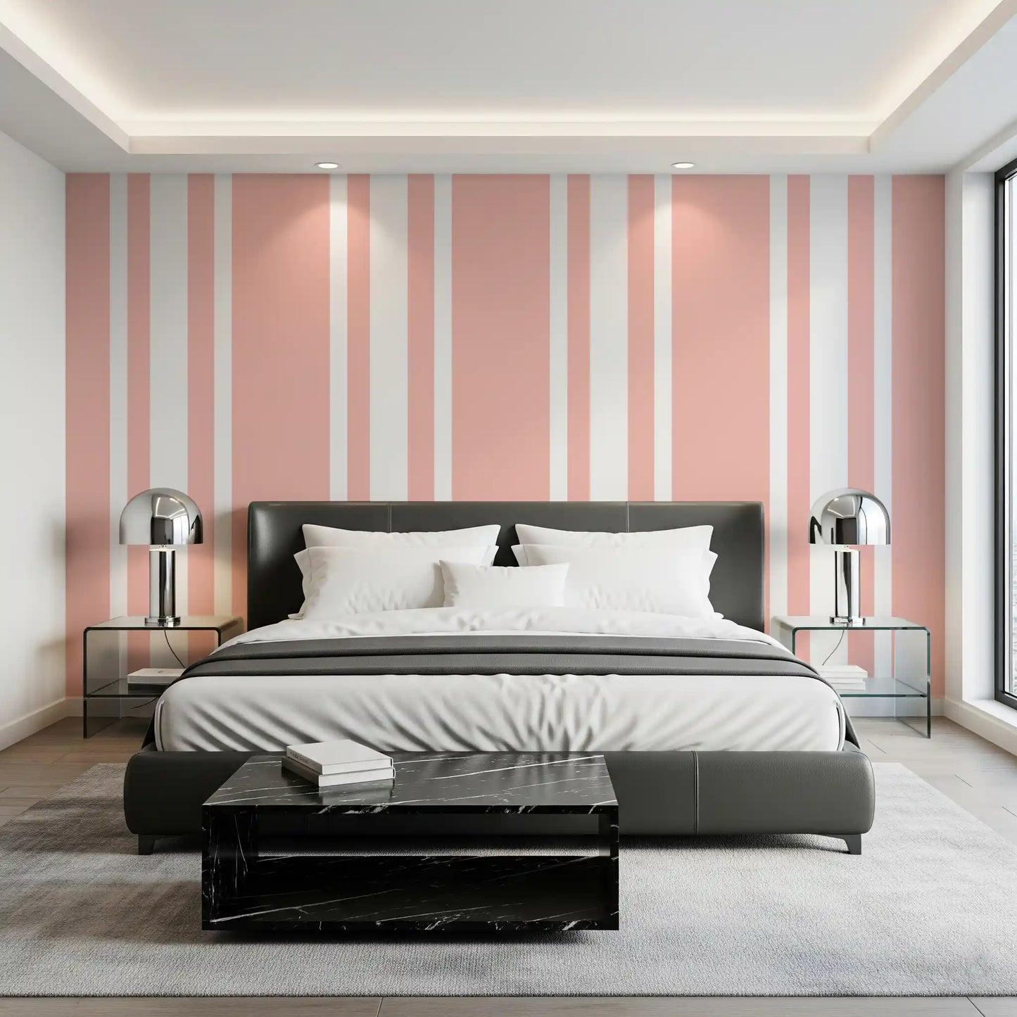 Blush Pink Ticking Stripe Wallpaper Farmhouse Wallpaper⁠