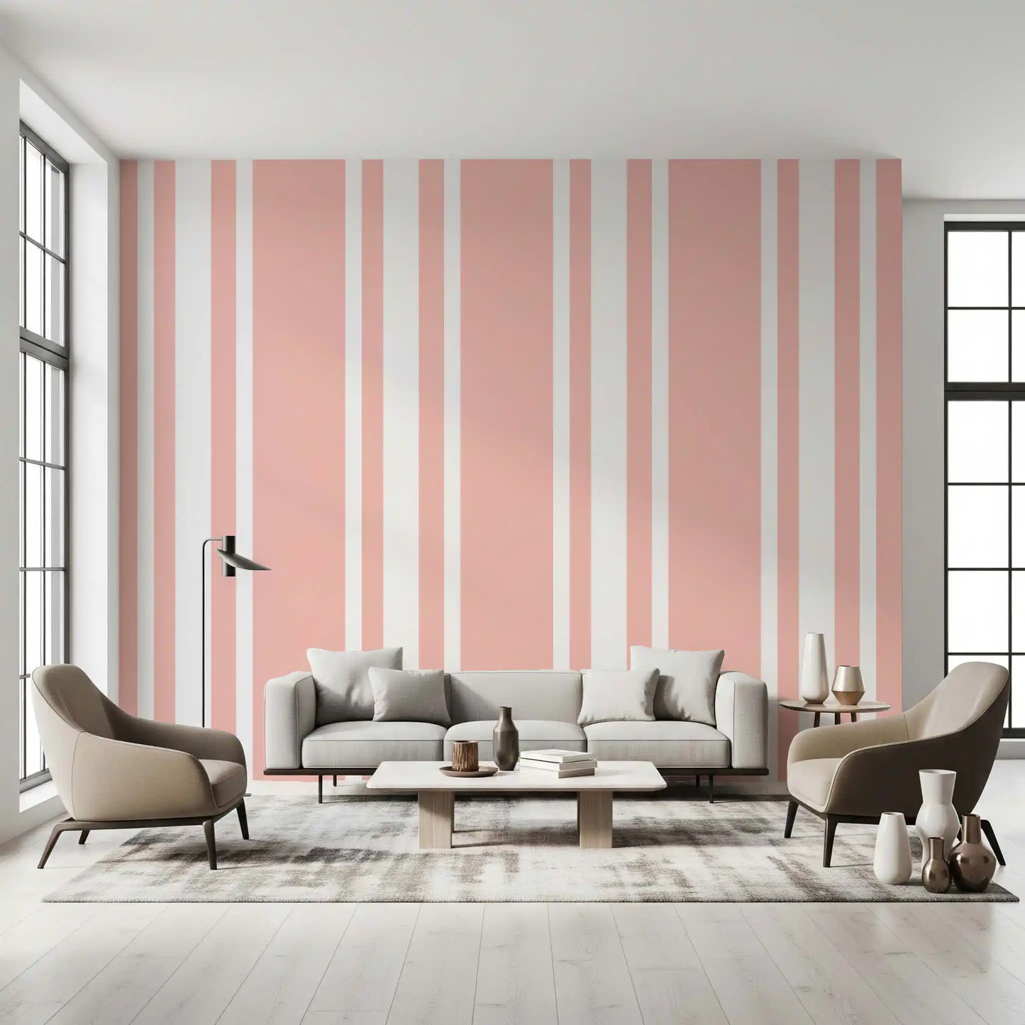 Blush Pink Ticking Stripe Wallpaper Farmhouse Wallpaper⁠