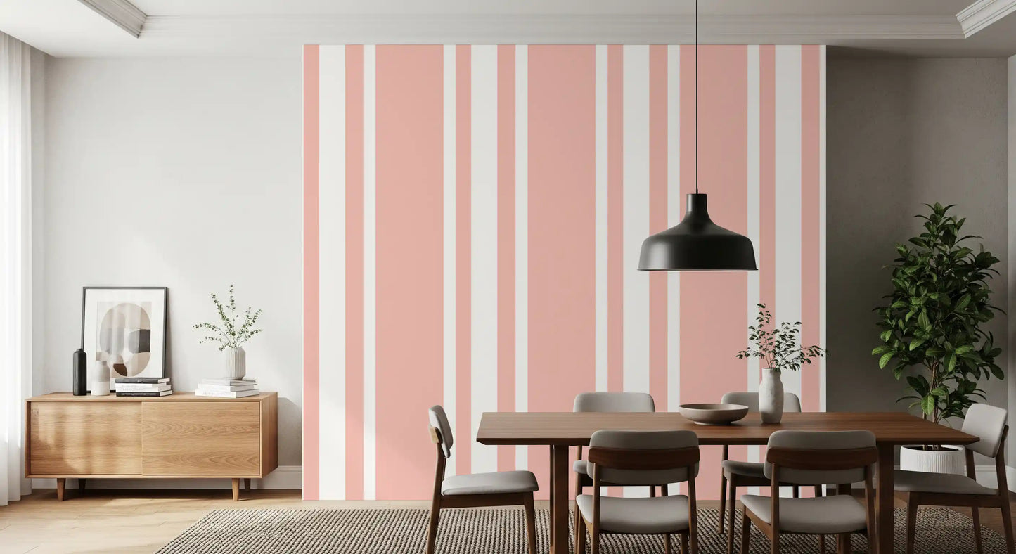 Blush Pink Ticking Stripe Wallpaper Farmhouse Wallpaper⁠
