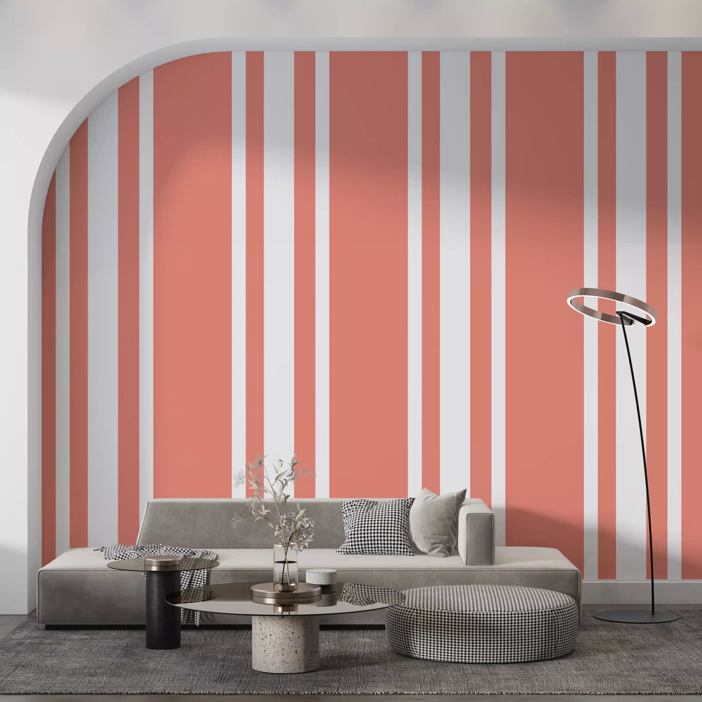 Coral Ticking Stripe Wallpaper Coastal Wallpaper⁠
