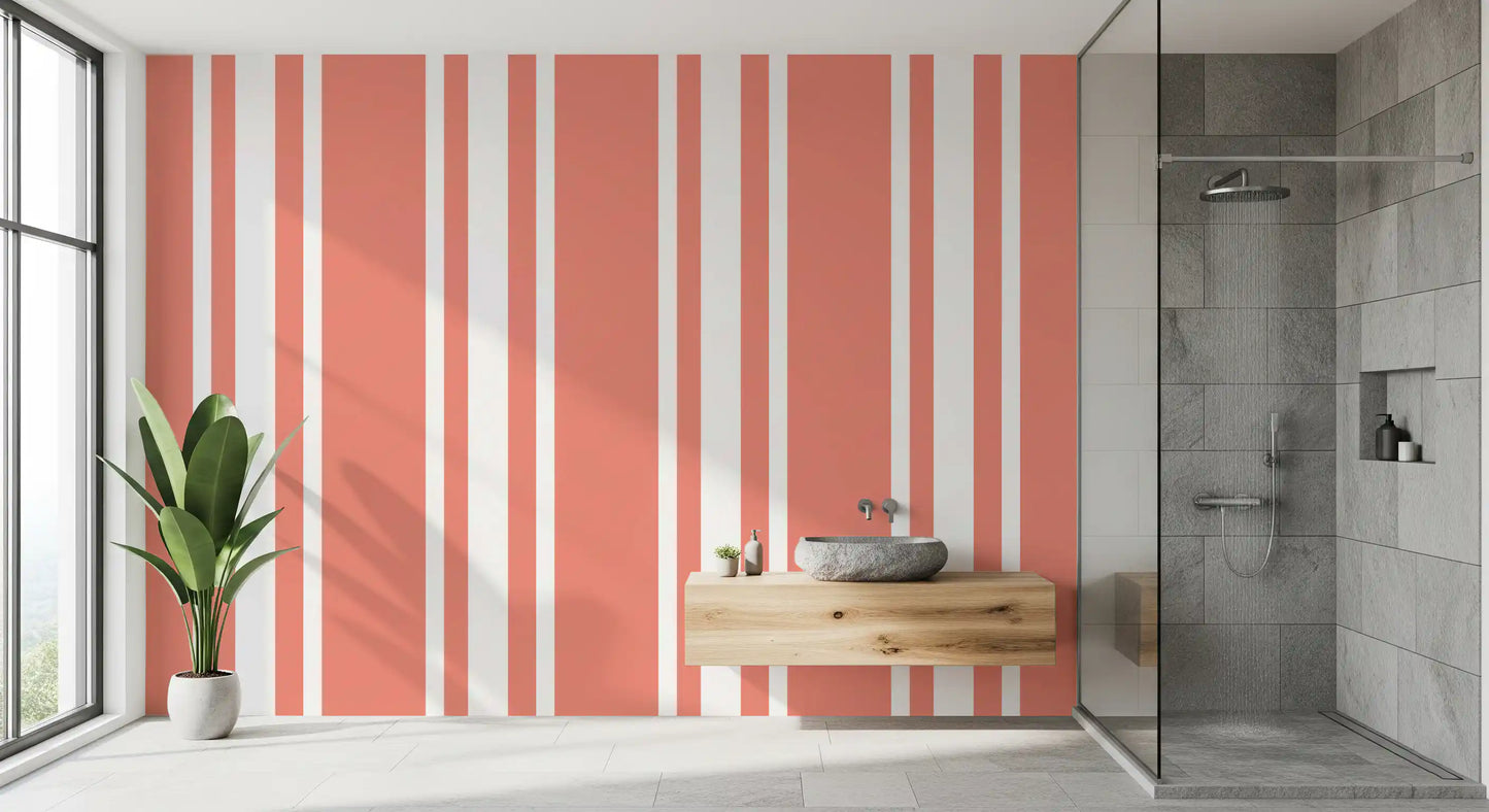 Coral Ticking Stripe Wallpaper Coastal Wallpaper⁠