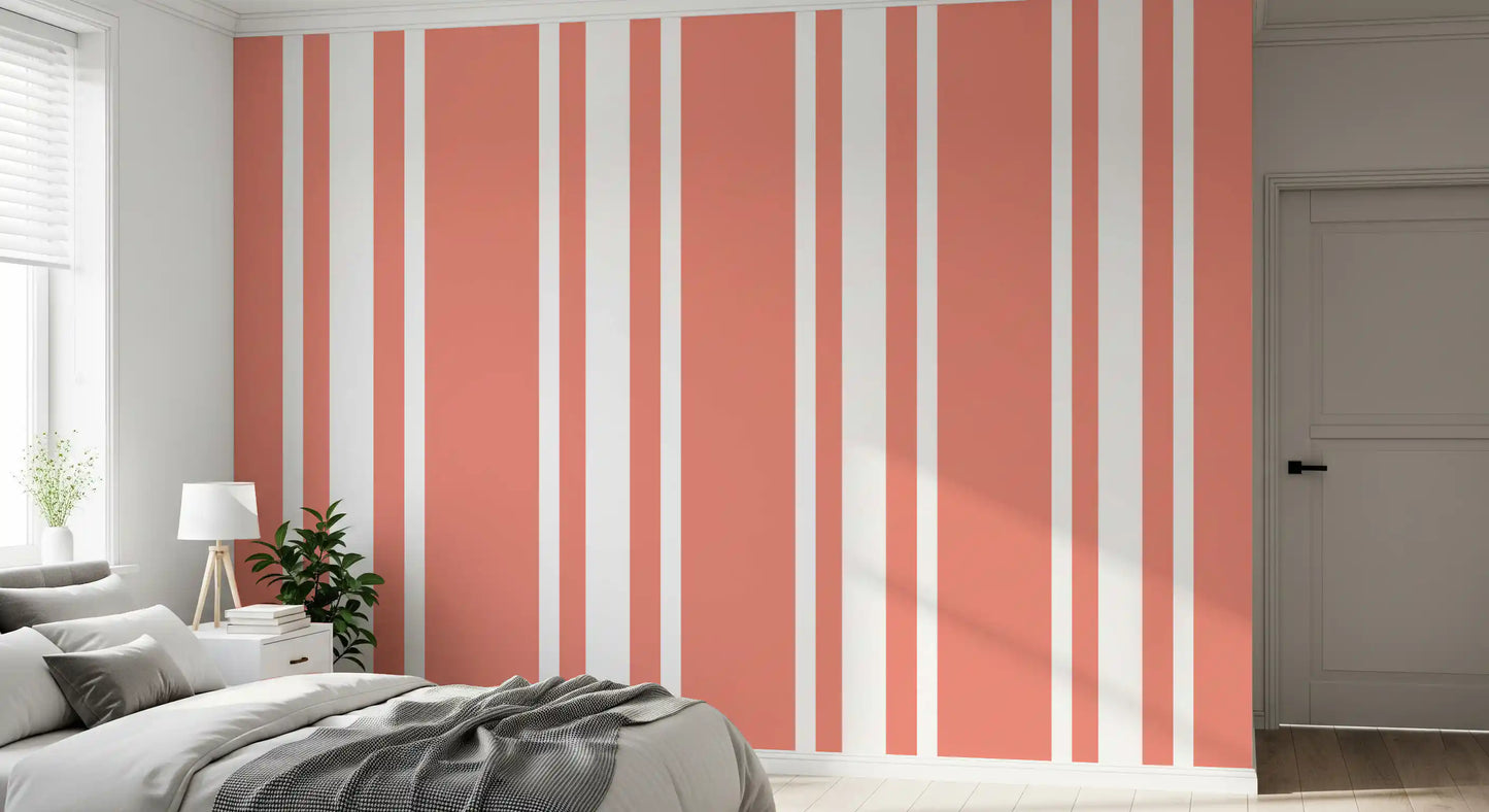 Coral Ticking Stripe Wallpaper Coastal Wallpaper⁠