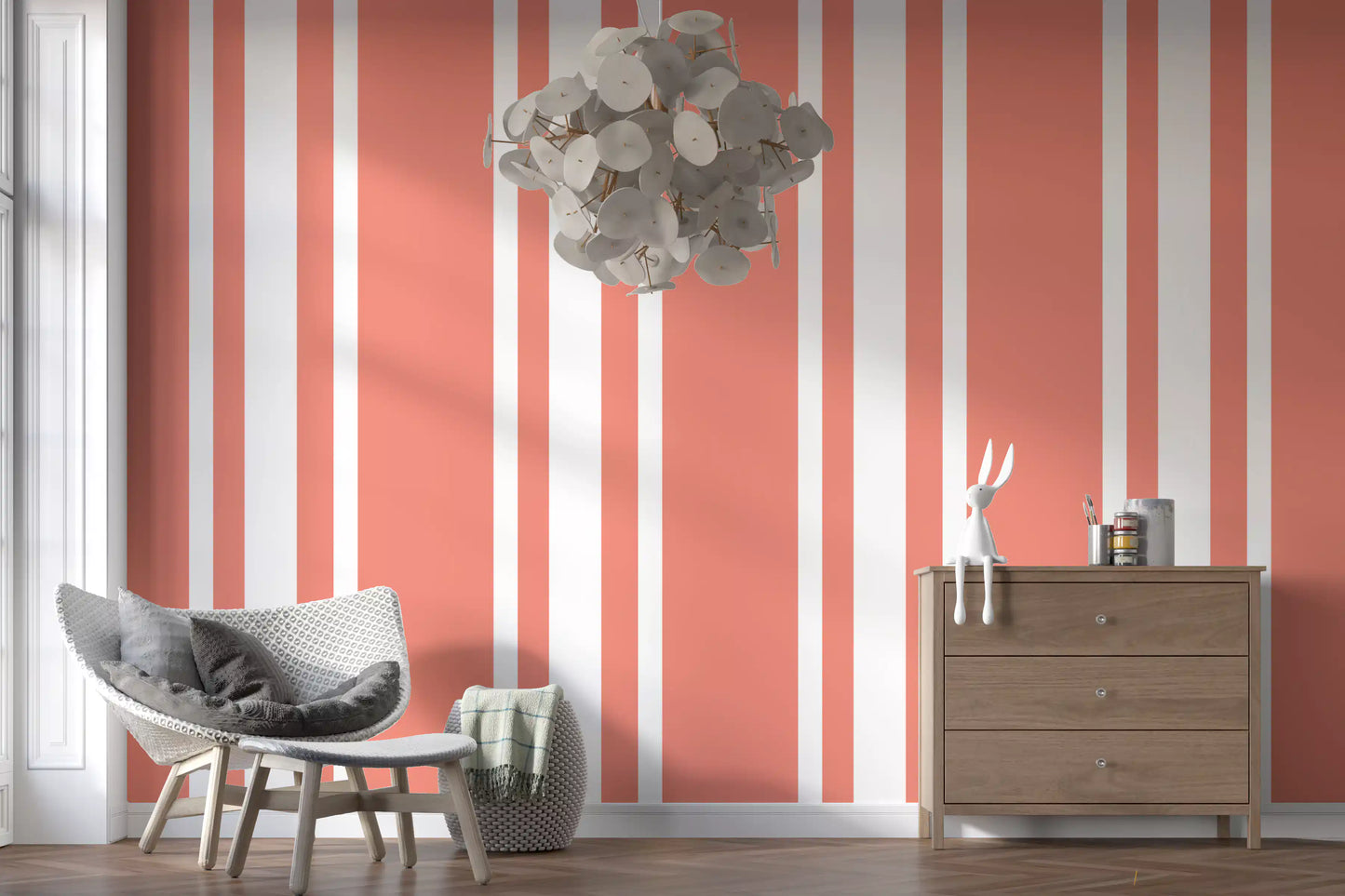 Coral Ticking Stripe Wallpaper Coastal Wallpaper⁠