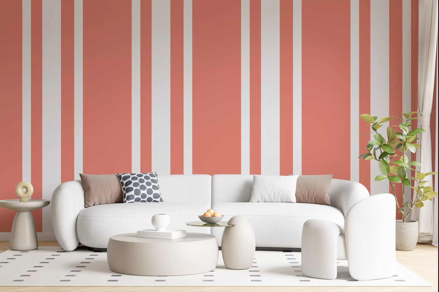 Coral Ticking Stripe Wallpaper Coastal Wallpaper⁠
