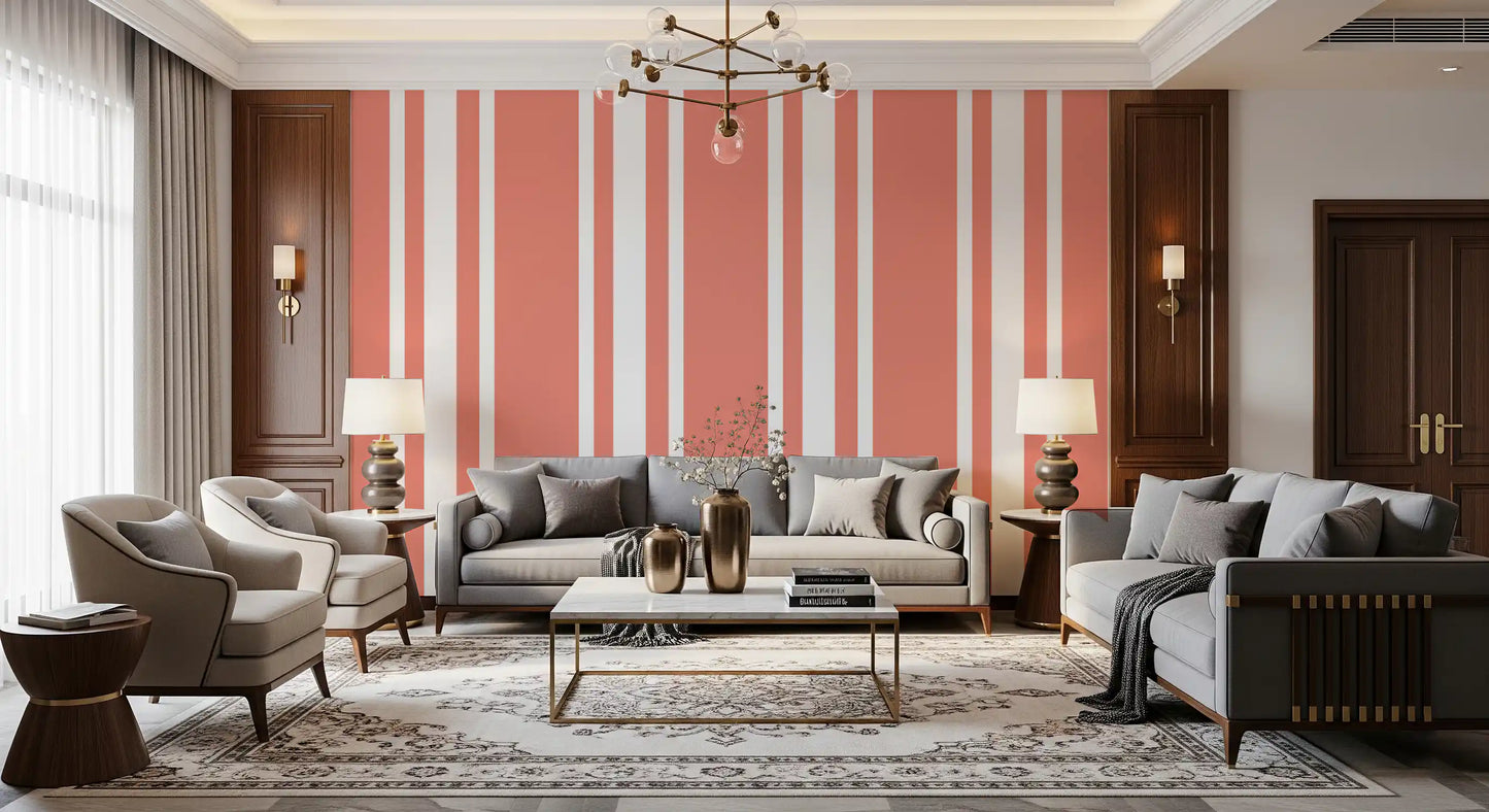 Coral Ticking Stripe Wallpaper Coastal Wallpaper⁠