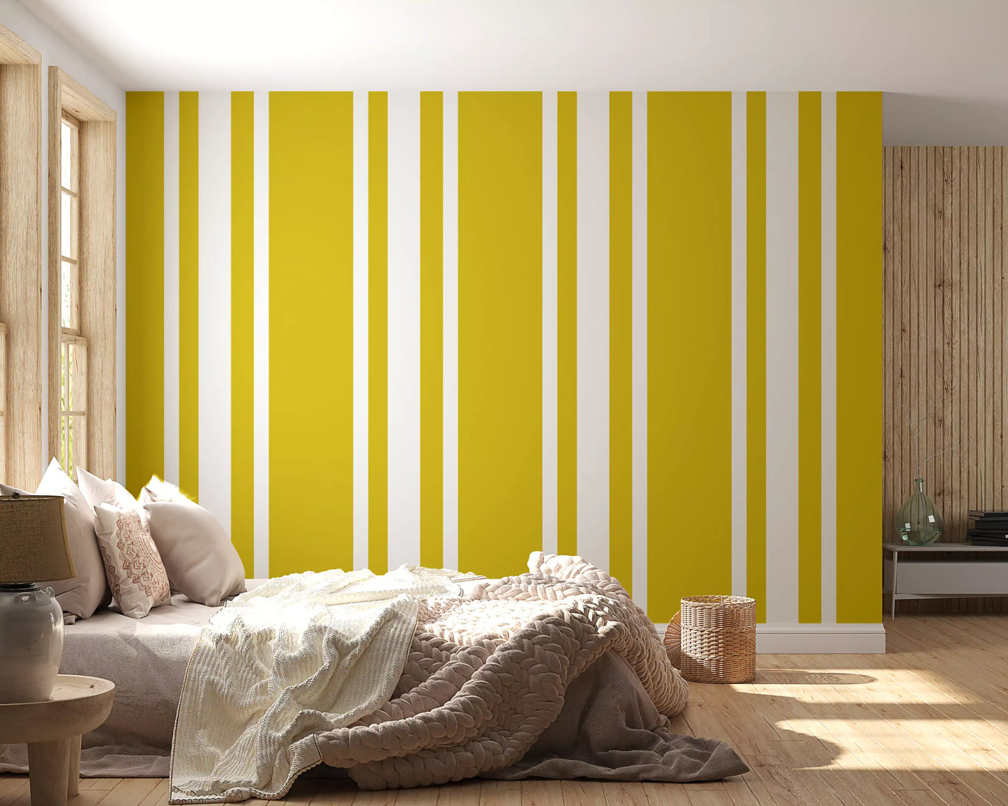 Mustard Ticking Stripe Wallpaper Farmhouse Wallpaper⁠