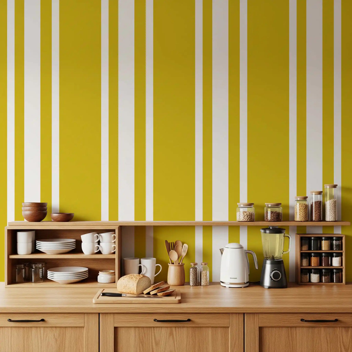 Mustard Ticking Stripe Wallpaper Farmhouse Wallpaper⁠