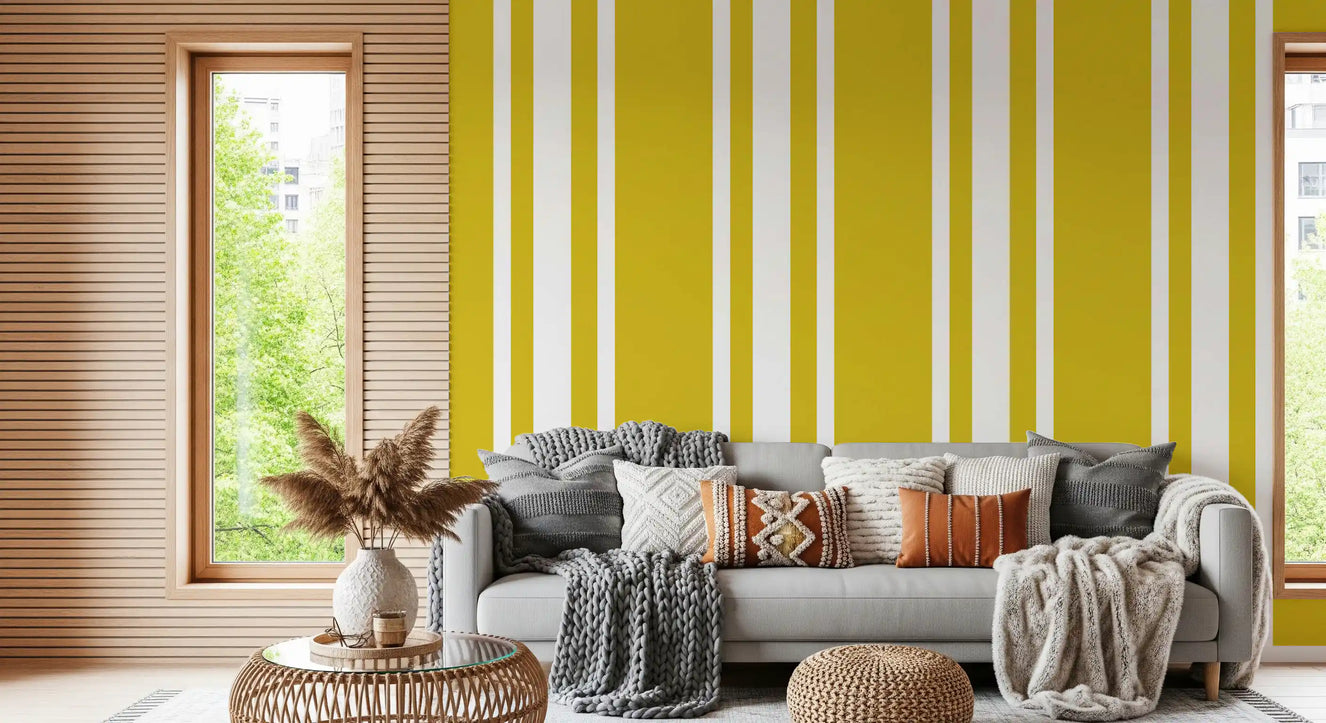 Mustard Ticking Stripe Wallpaper Farmhouse Wallpaper⁠
