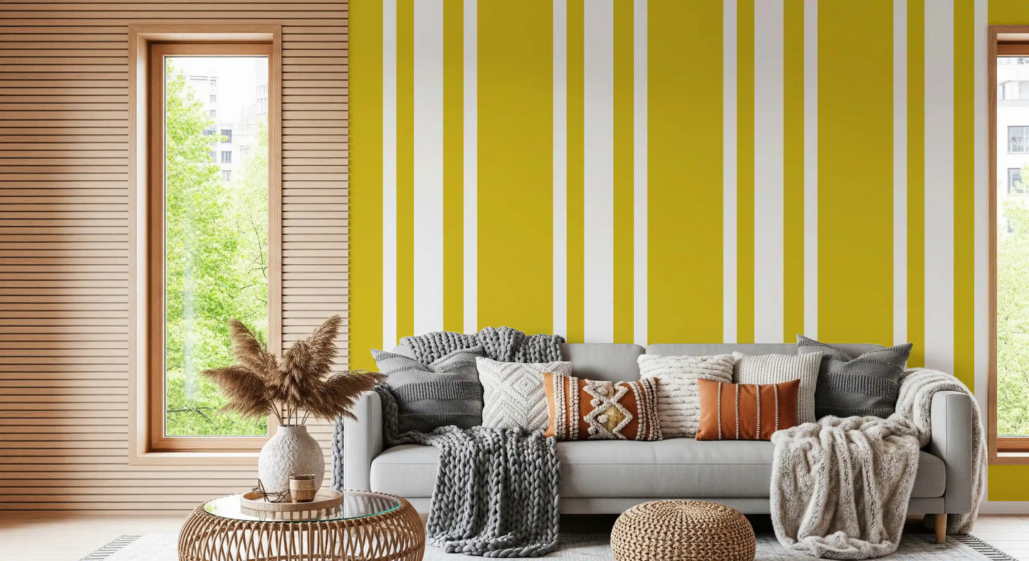 Mustard Ticking Stripe Wallpaper Farmhouse Wallpaper⁠