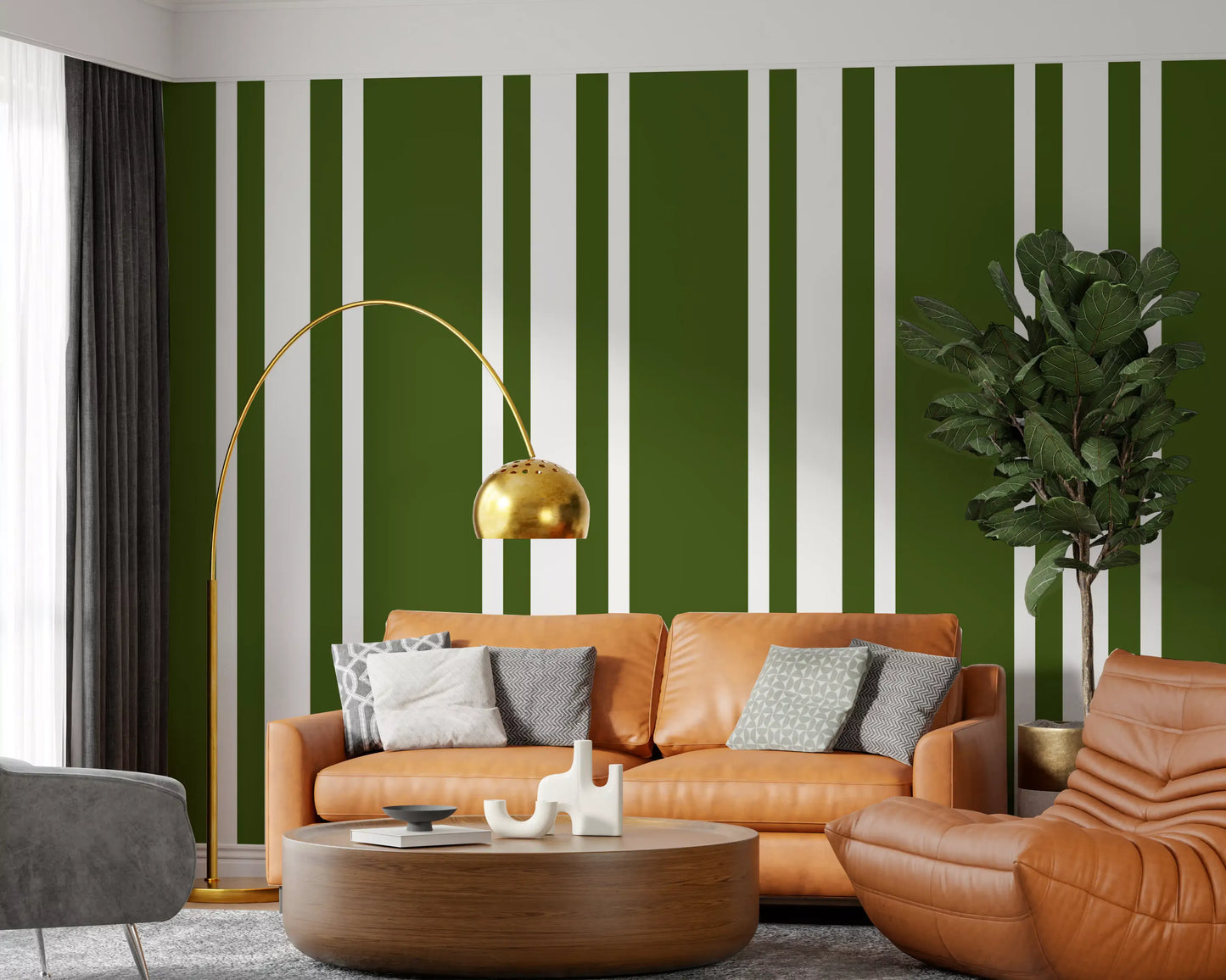 Olive Green Ticking Stripe Wallpaper Farmhouse Wallpaper⁠