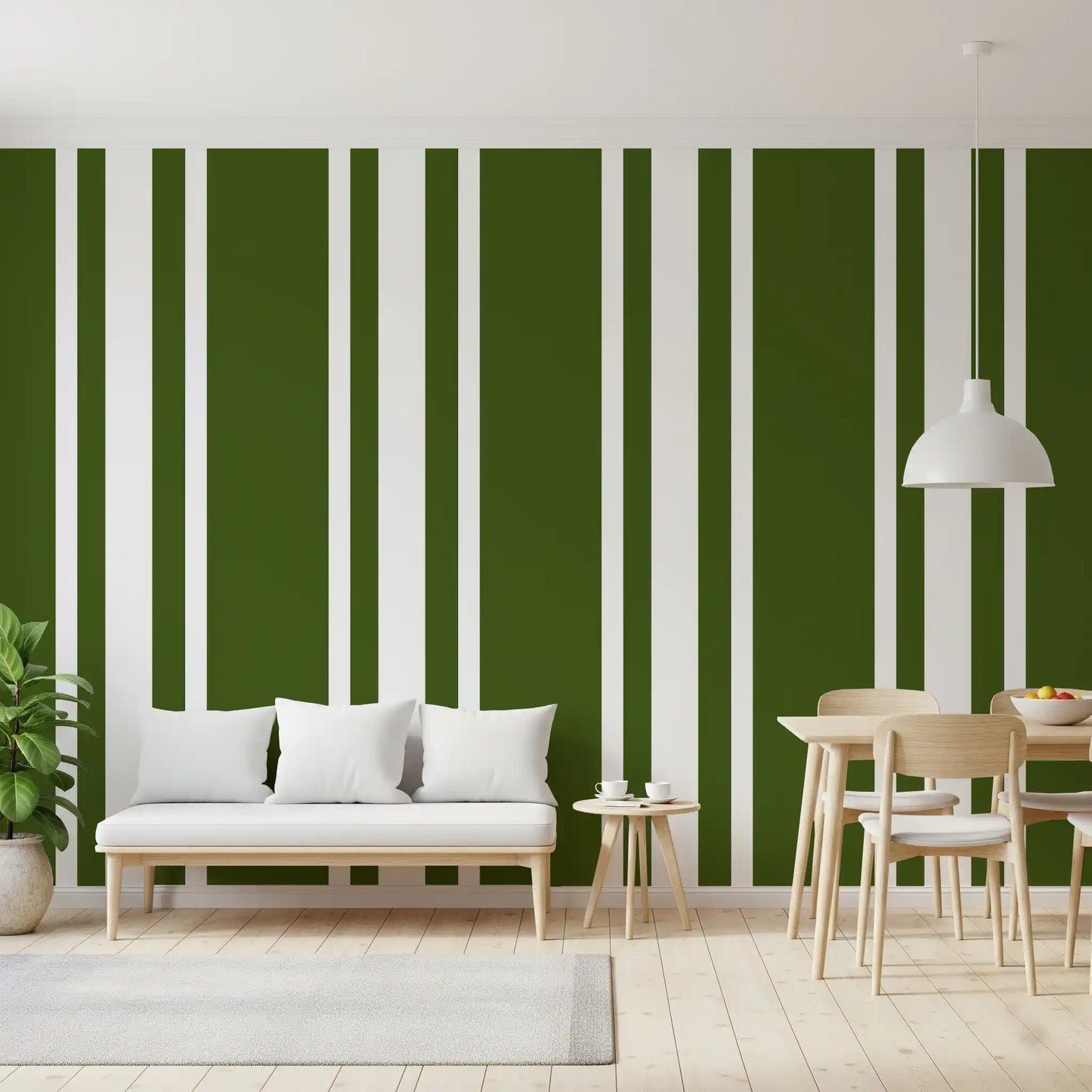Olive Green Ticking Stripe Wallpaper Farmhouse Wallpaper⁠