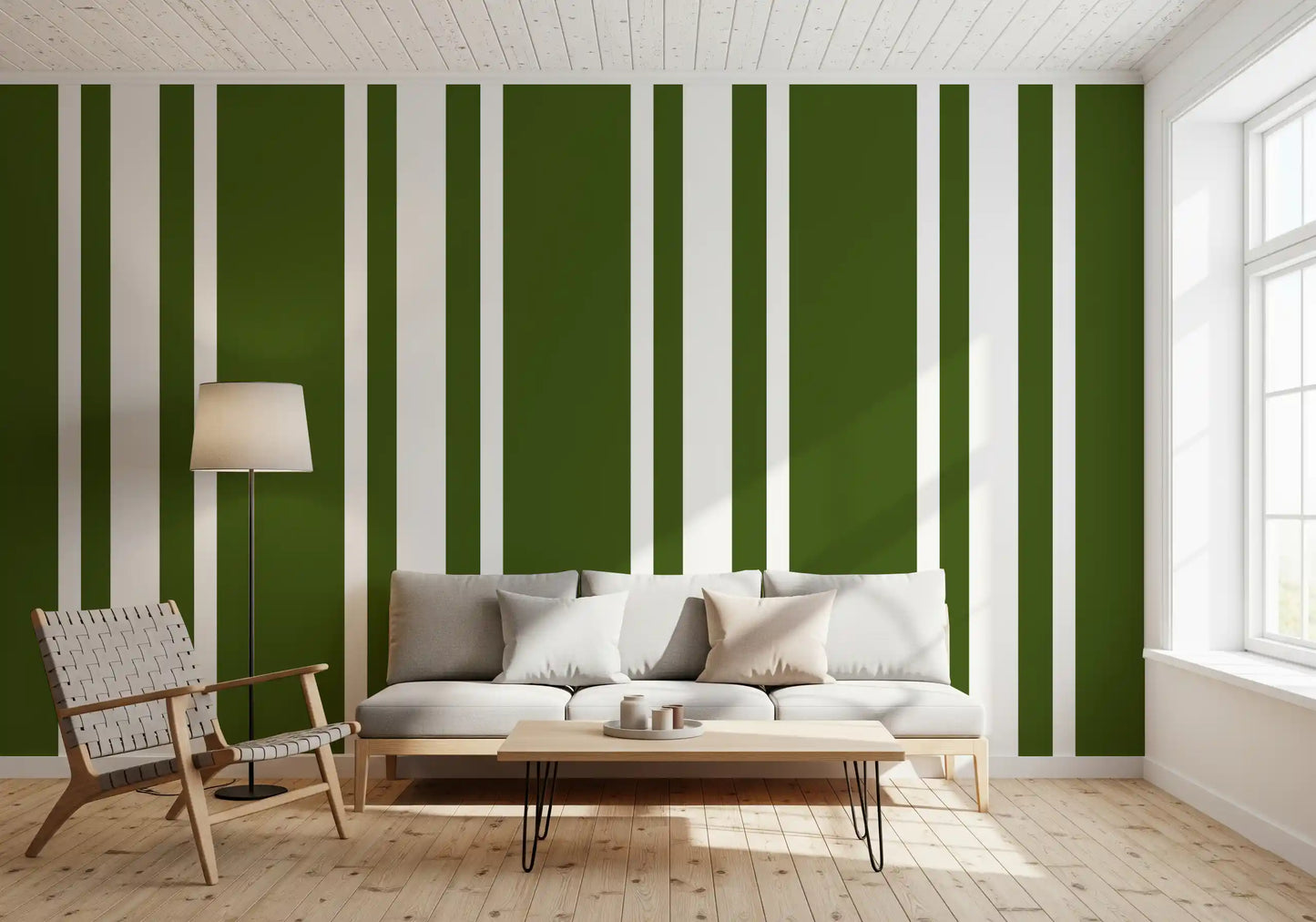 Olive Green Ticking Stripe Wallpaper Farmhouse Wallpaper⁠