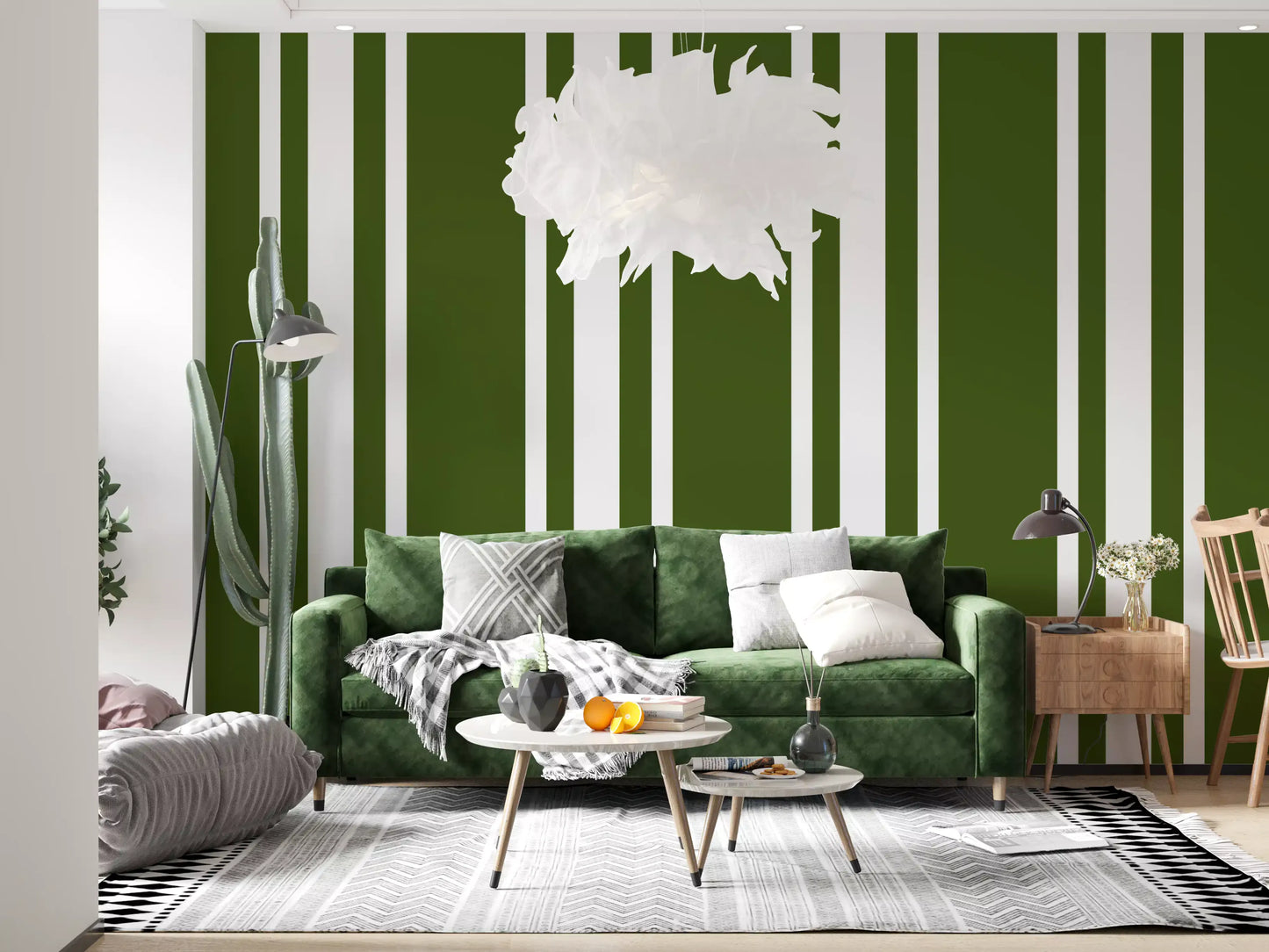 Olive Green Ticking Stripe Wallpaper Farmhouse Wallpaper⁠
