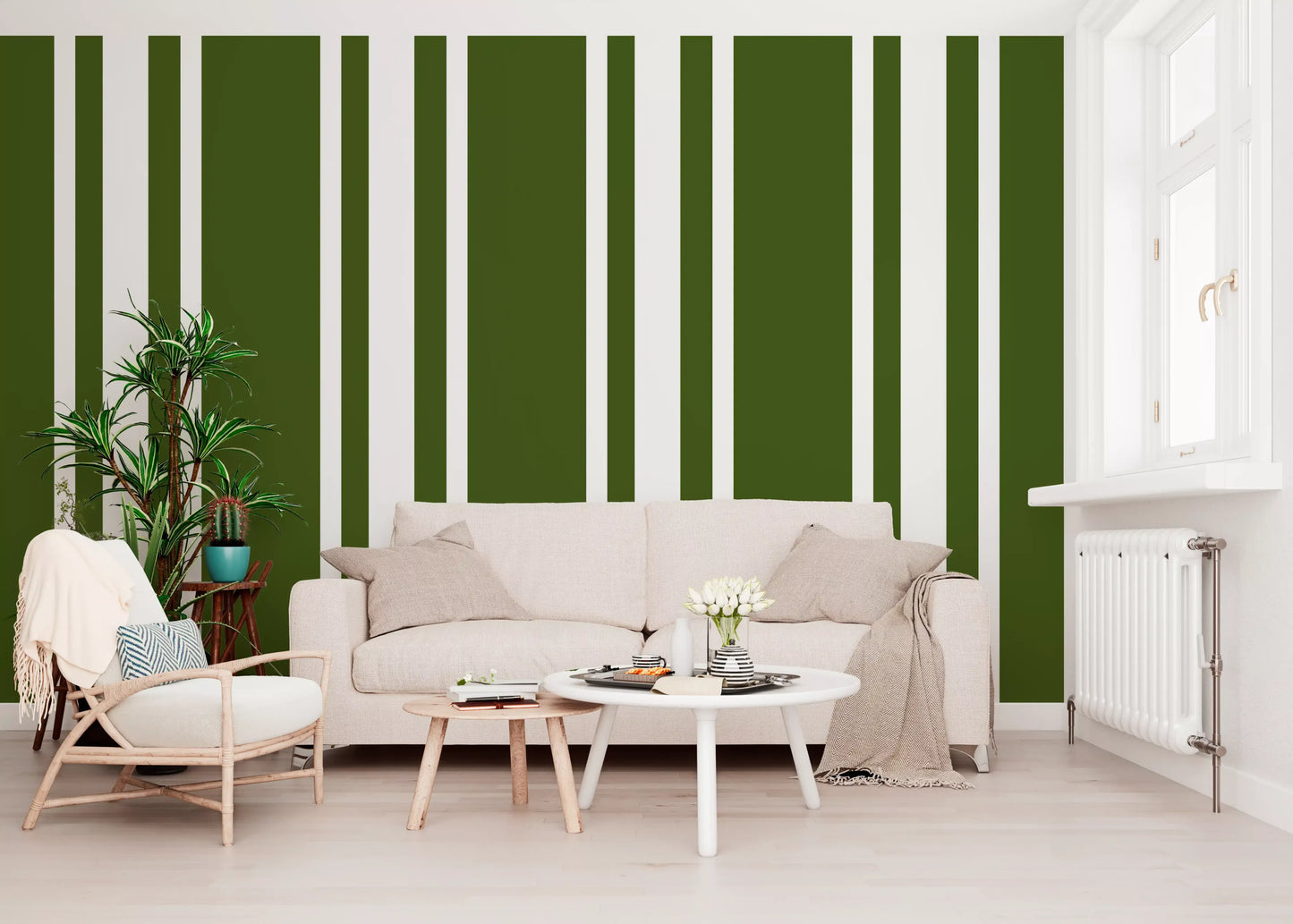Olive Green Ticking Stripe Wallpaper Farmhouse Wallpaper⁠