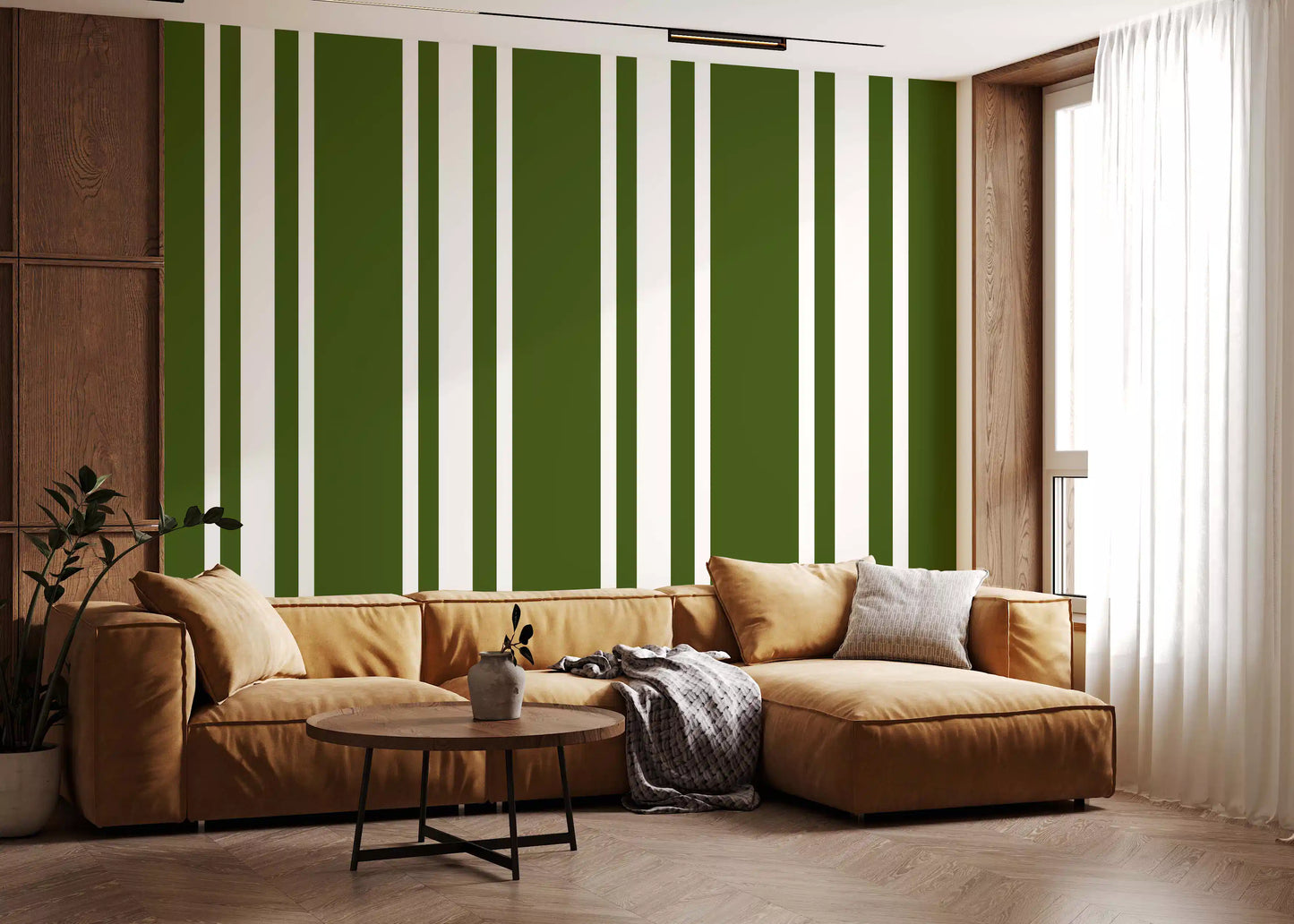 Olive Green Ticking Stripe Wallpaper Farmhouse Wallpaper⁠