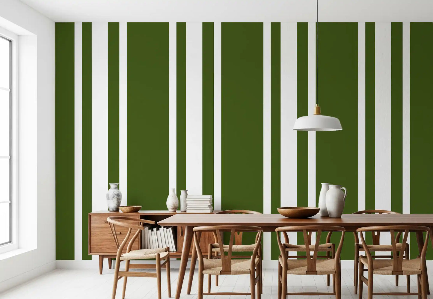 Olive Green Ticking Stripe Wallpaper Farmhouse Wallpaper⁠