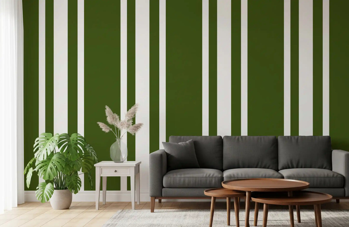 Olive Green Ticking Stripe Wallpaper Farmhouse Wallpaper⁠