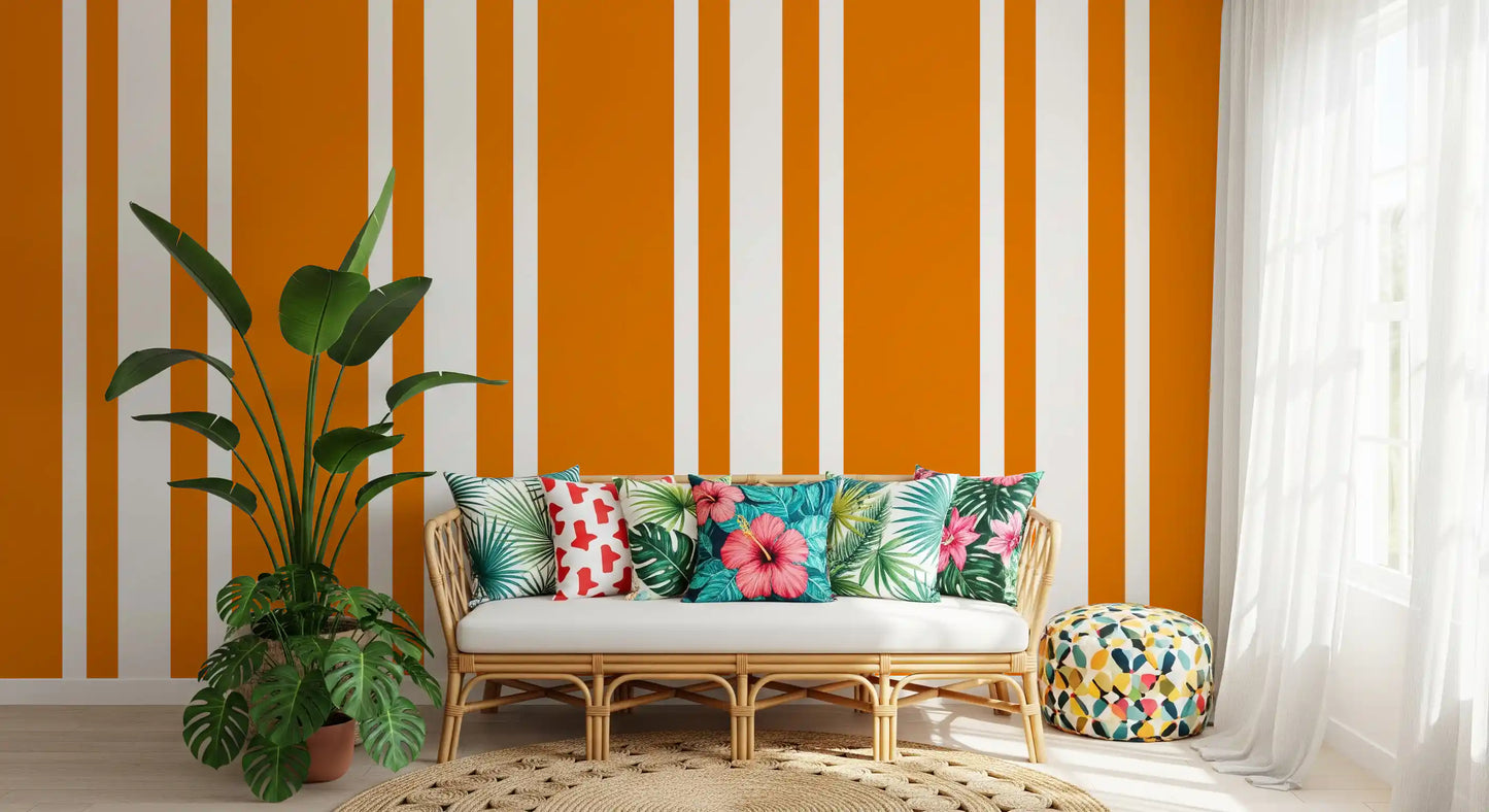 Orange Ticking Stripe Wallpaper Retro Wallpaper⁠
