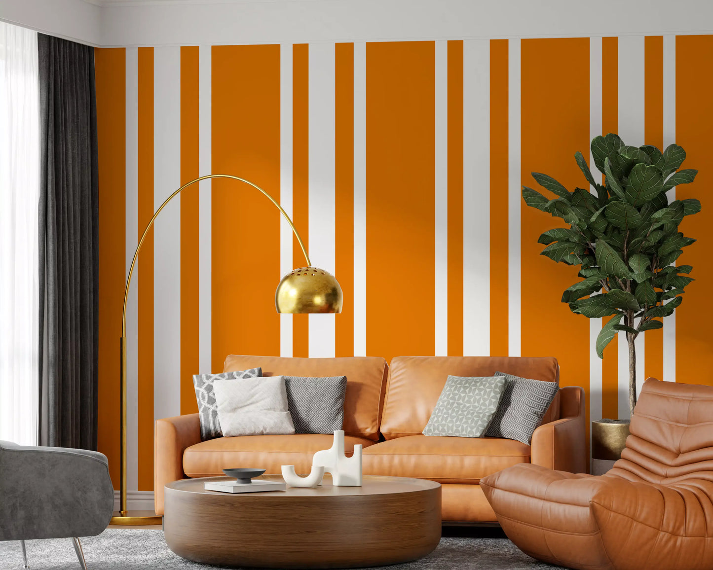 Orange Ticking Stripe Wallpaper Retro Wallpaper⁠
