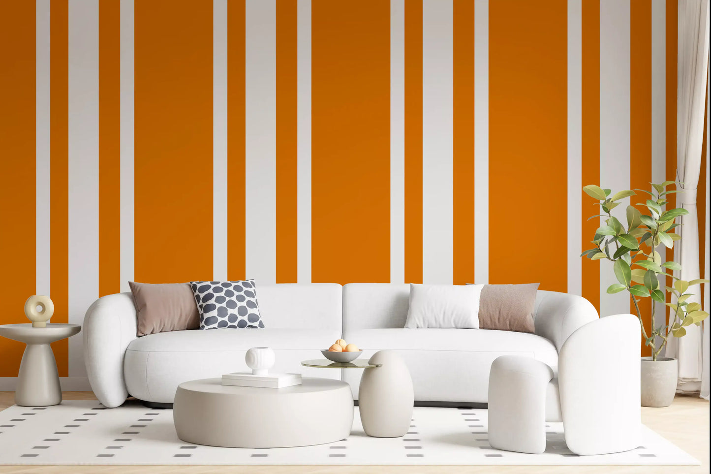 Orange Ticking Stripe Wallpaper Retro Wallpaper⁠
