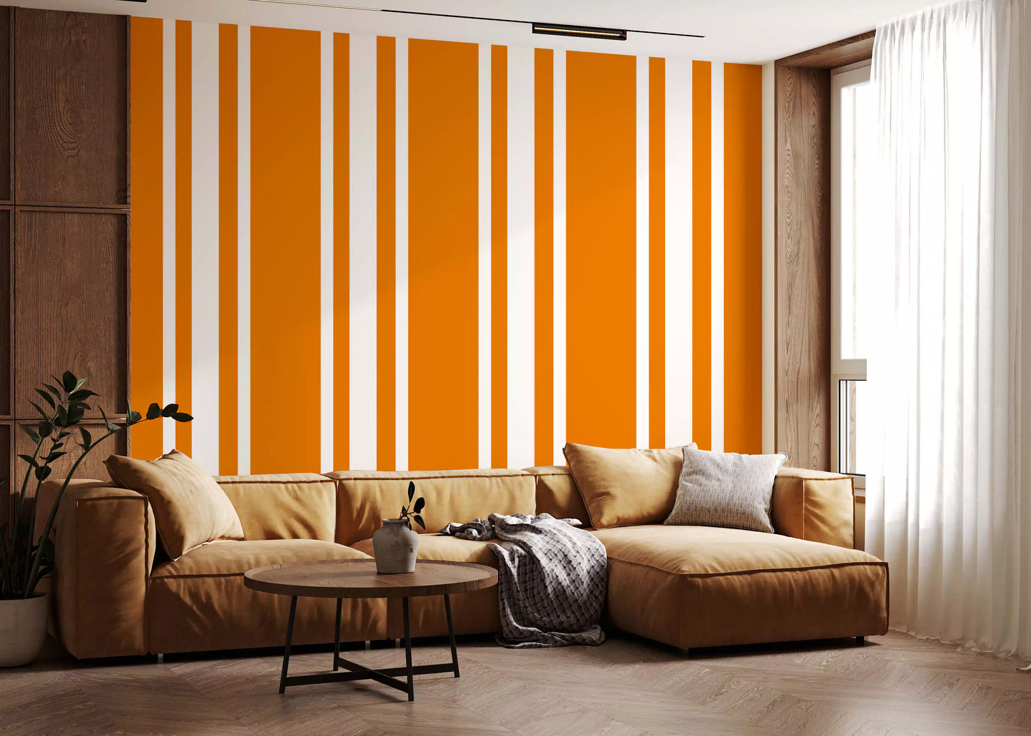 Orange Ticking Stripe Wallpaper Retro Wallpaper⁠