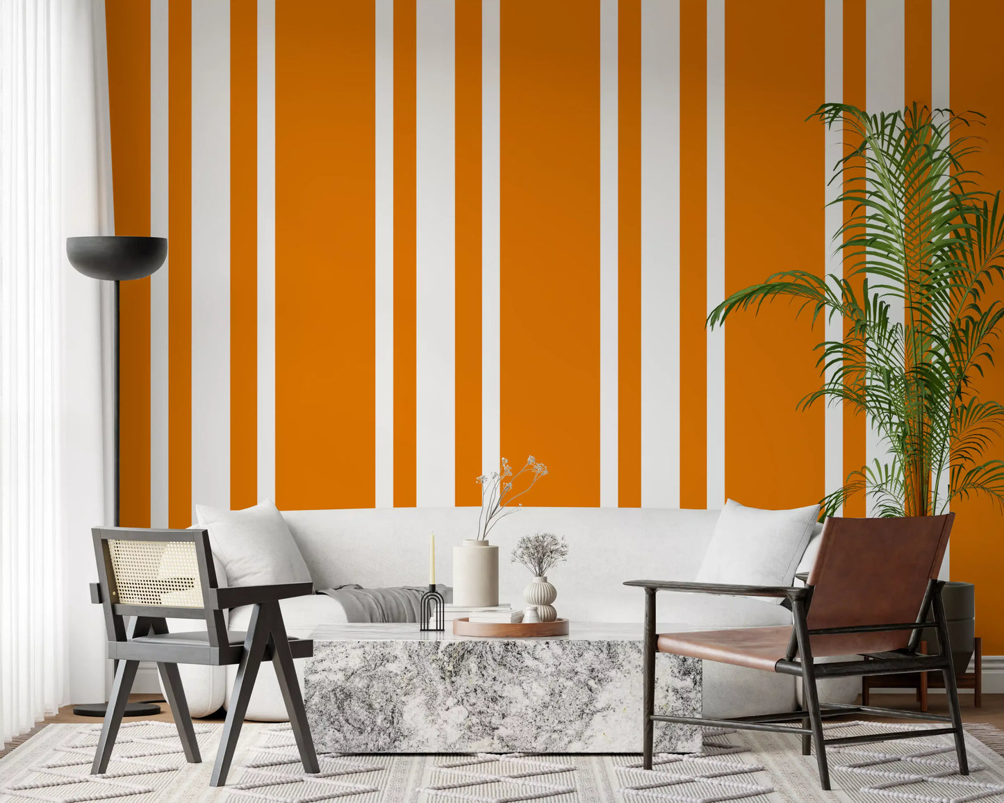 Orange Ticking Stripe Wallpaper Retro Wallpaper⁠