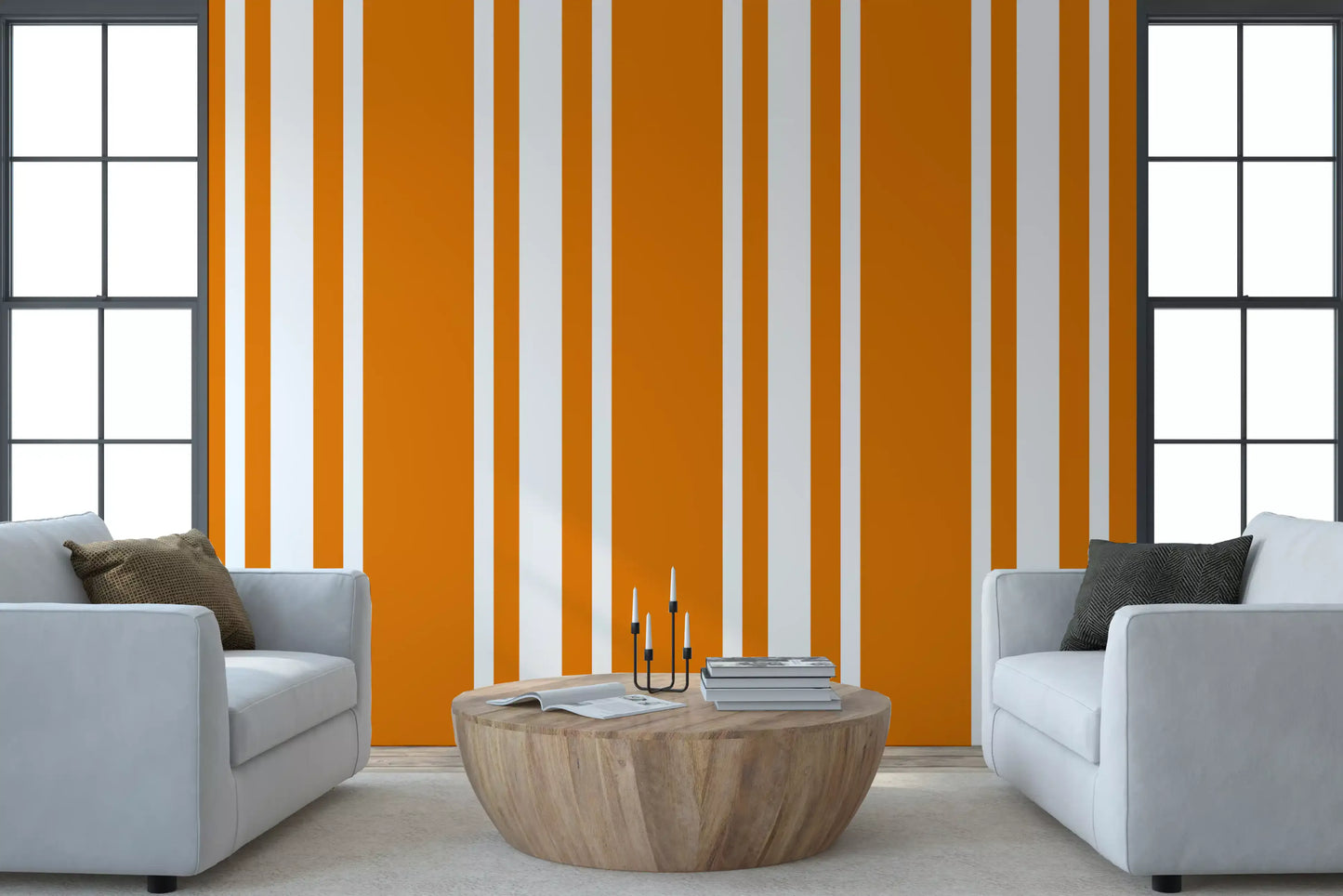 Orange Ticking Stripe Wallpaper Retro Wallpaper⁠