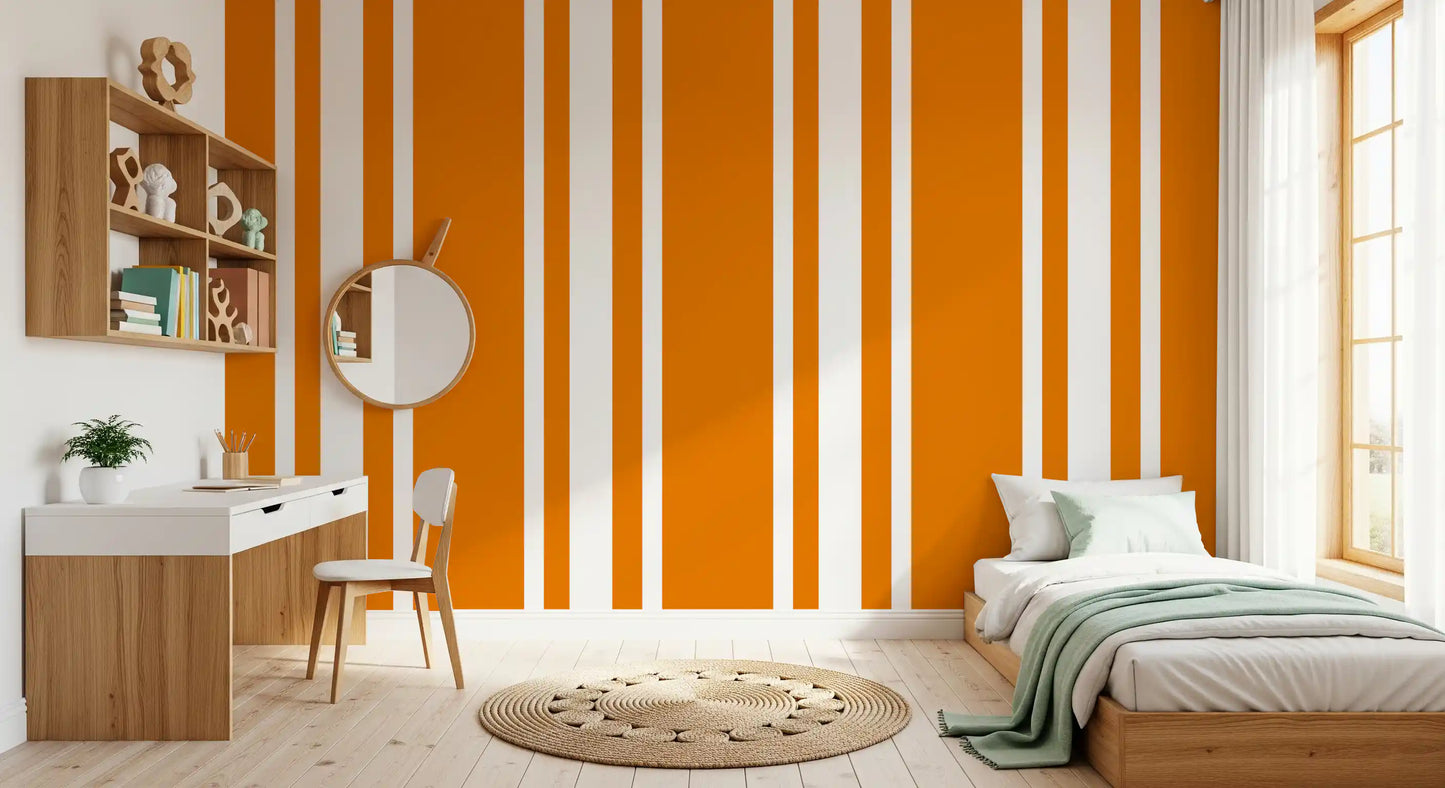 Orange Ticking Stripe Wallpaper Retro Wallpaper⁠