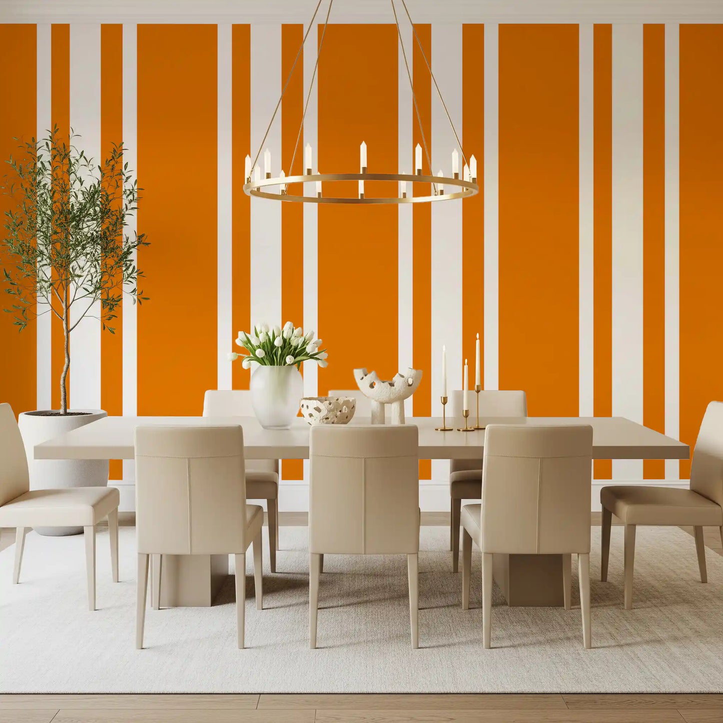 Orange Ticking Stripe Wallpaper Retro Wallpaper⁠