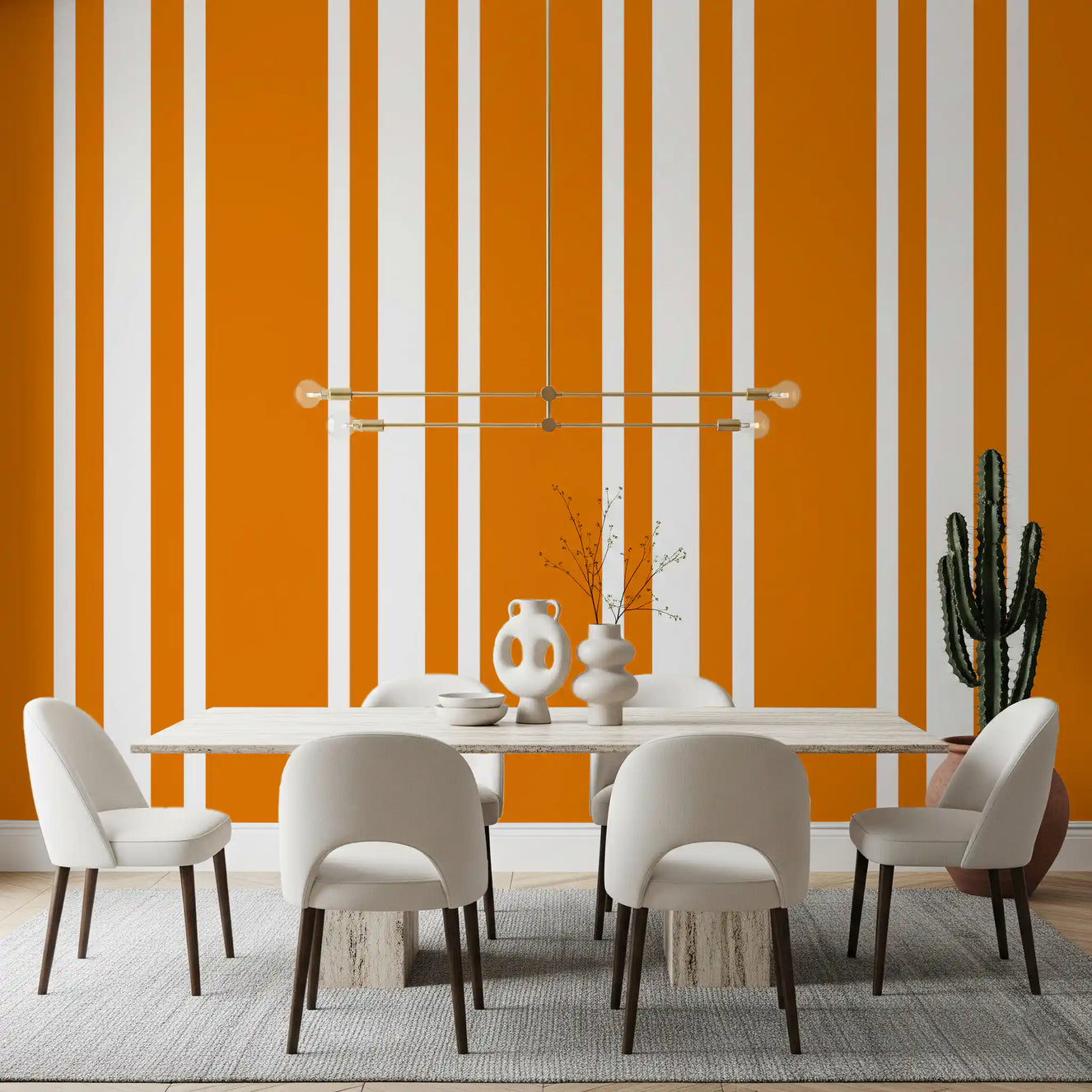 Orange Ticking Stripe Wallpaper Retro Wallpaper⁠