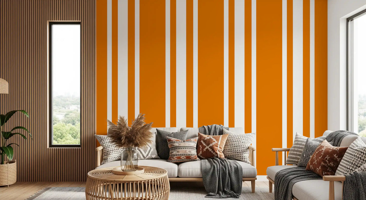 Orange Ticking Stripe Wallpaper Retro Wallpaper⁠